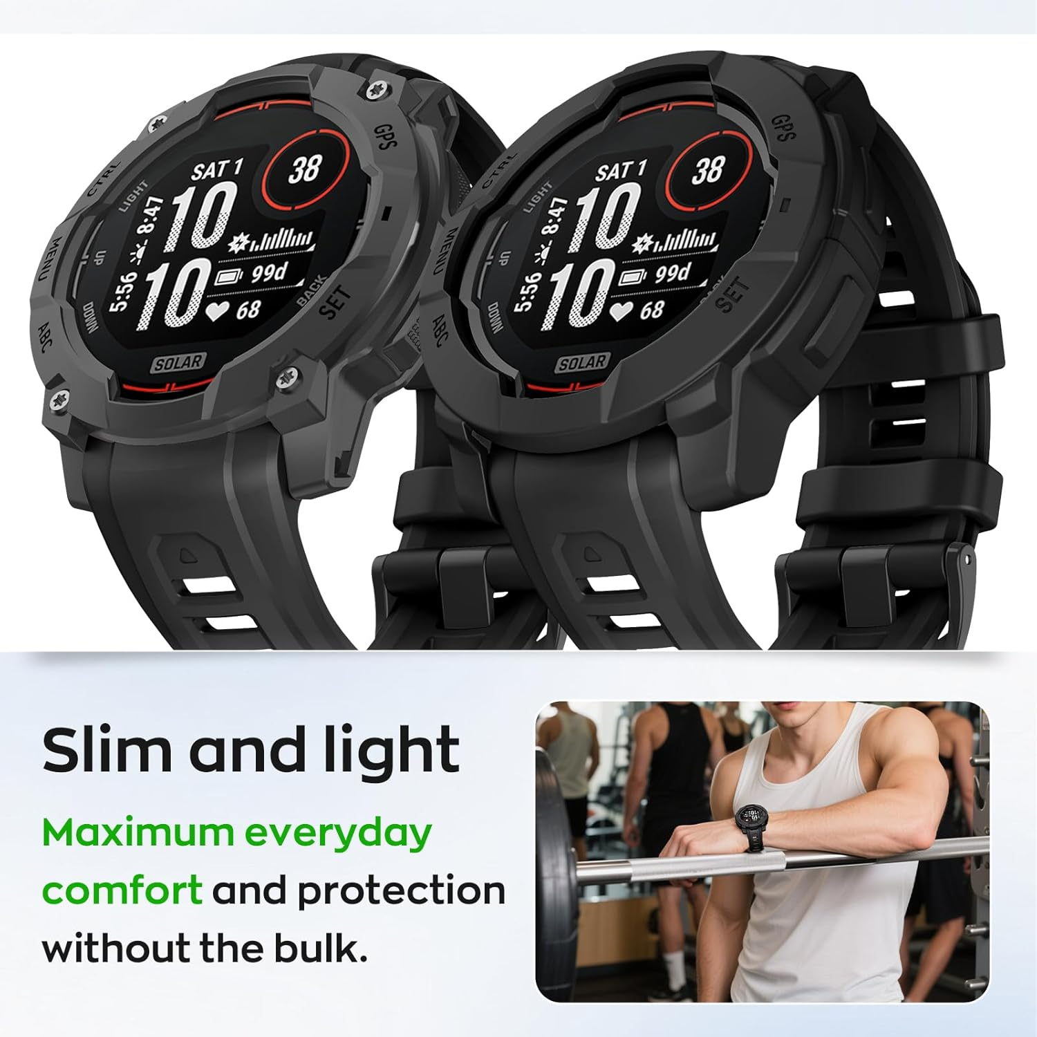 Silicone Case for Instinct 3 AMOLED 45 Mm Protective Case, Flexible Silicone Case Scratch-Resistant Cover Protective Case - Black image number 5