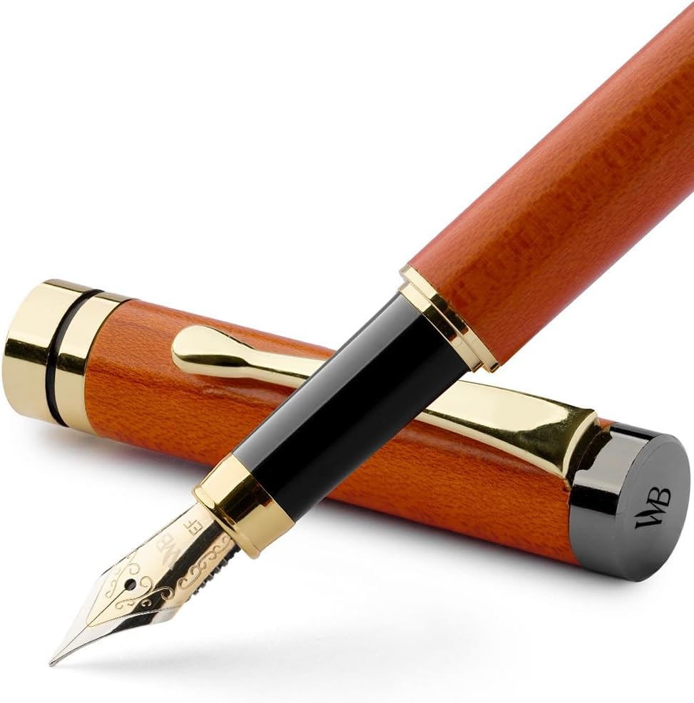 Wordsworth & Black'S Fountain Pen Set, Luxury Bamboo Wood - Medium Nib, Gift Case; Includes 6 Ink Cartridges, Ink Refill Converter -Journaling, Calligraphy; Drawing, Smooth Writing [Rosewood]