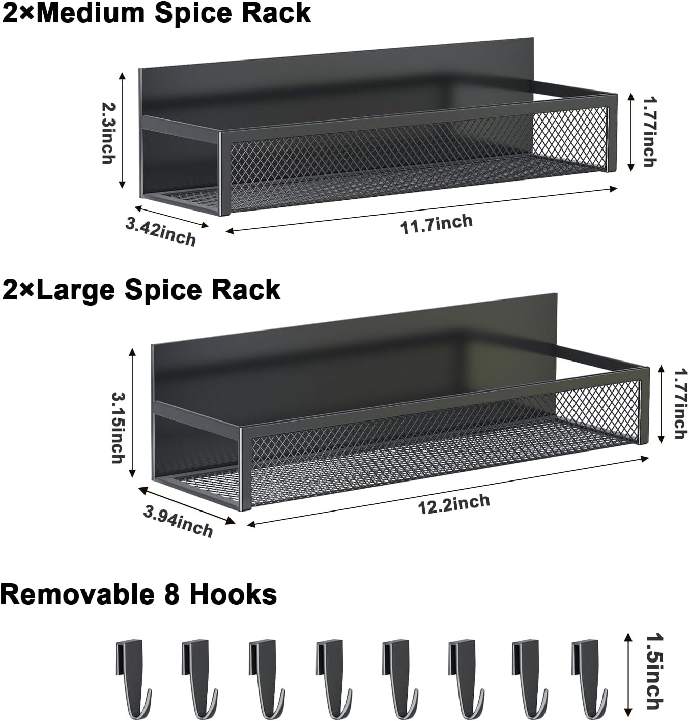 Aufworld Magnetic Spice Rack for Refrigerator, 4 Pack Magnetic Shelf, Fridge Magnet Organizer with Moveable 8 Hooks, Magnetic Fridge Shelf for Kitchen Organization and Storage (4 Pack) image number 4