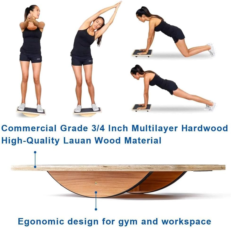 Strongtek Professional Wooden Balance Board, Rocker Board, Wood Standing Desk Accessory, Balancing Board for under Desk, anti Slip Roller, Core Strength, Stability, Office Wobble Boards &hellip;