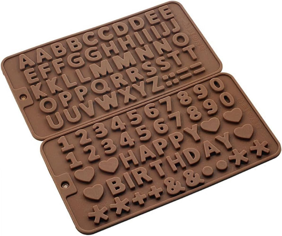 2 Pcs Chocolate Moulds,Silicone Moulds,Gummy Moulds,Alphabet Silicone Mould with Happy Birthday Cake Decorations Symbols for Cake Making Etc.
