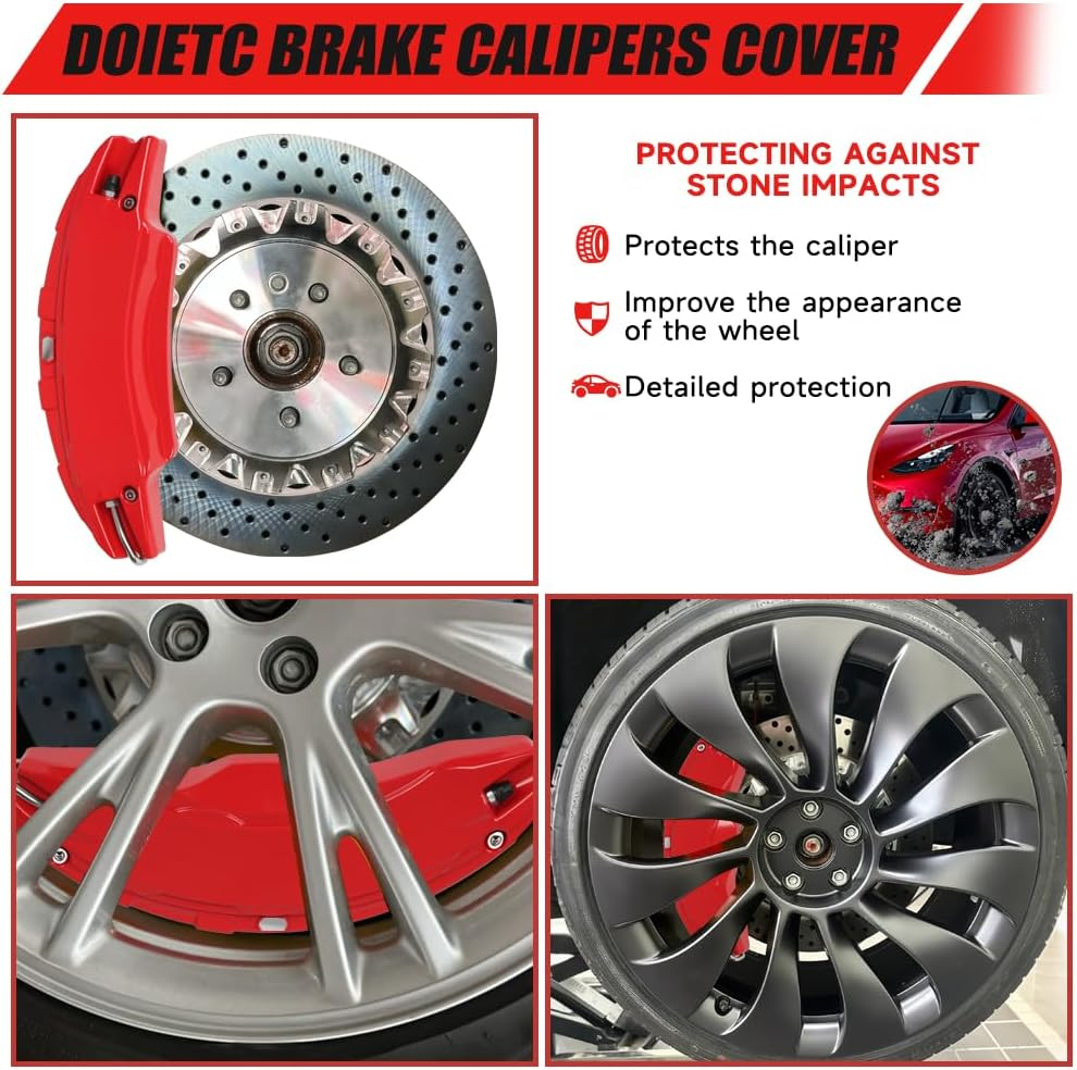 Brake Caliper Covers Compatible with Tesla Model Y Juniper 2025-2026,19 Inch Front and Rear Brake Wheel Hub Brake Caliper Covers 4 Pcs for Model Y Juniper Accessories Red image number 6