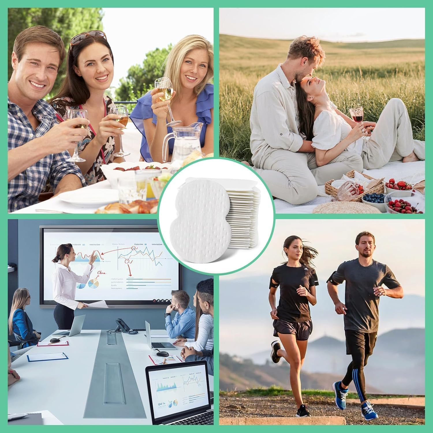 100 PCS Underarm Sweat Pads, Ultra-Thin Invisible Self-Adhesive Pads for Women & Men, Quick Absorb Sweat & Odor Control, Sticky No Residue, for Dating, Office, Sports, Travel & Daily Wear image number 2