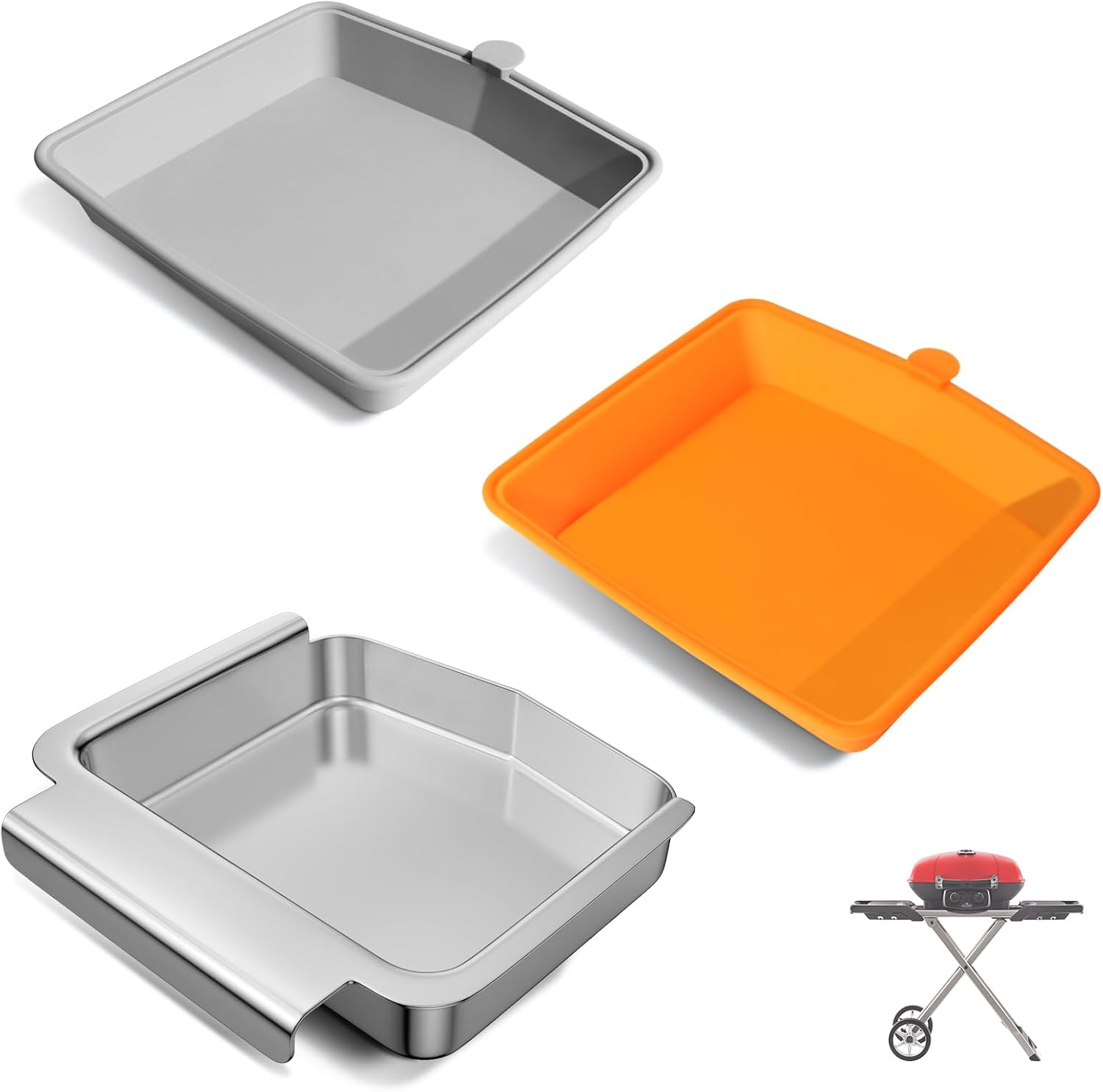 62006 Drip Pan for Napoleon Travelq 285 Sreies Travelq PRO285-BK Q285X-RD-1-A PRO285X-BK TQ285-BL-1 TQ240-BL Grill Parts Silicone Cup Liners/ Stainless Steel Grease Catcher for Napoleon 2 Burner Grill image number 4