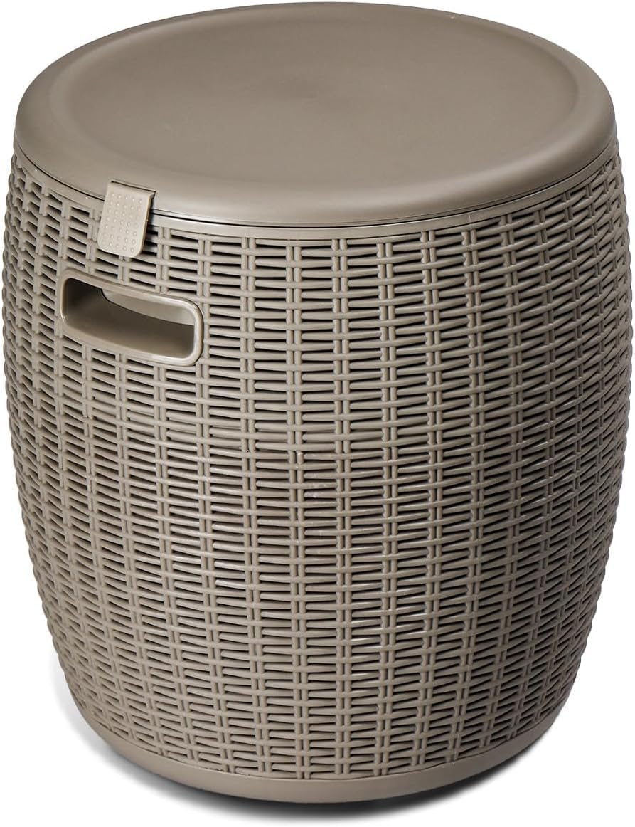Rattan Outdoor Storage Stool, Outdoor Furniture, 37L, Ice Cooler, Wicker round Ice Chest, Outdoor Patio Bar Table, Beverage Bucket with Drain Plug for Poolside, Deck, Party, and BBQ image number 6