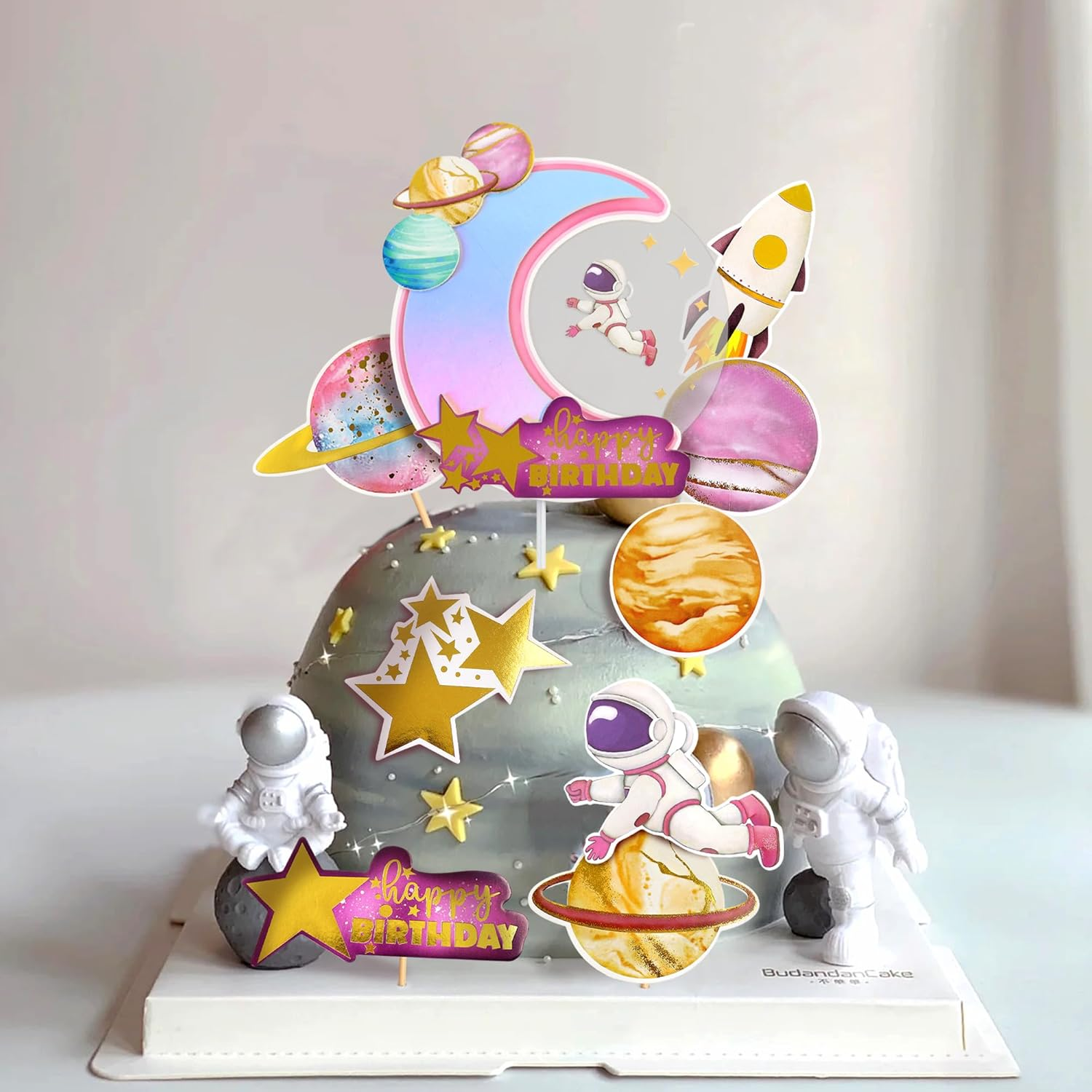 10 Pcs Space Cake Topper, Planet Astronaut Earth Cupcake Picks Space Theme Kids Baby Shower Party or Birthday Party Cake Decorations - Blue image number 4