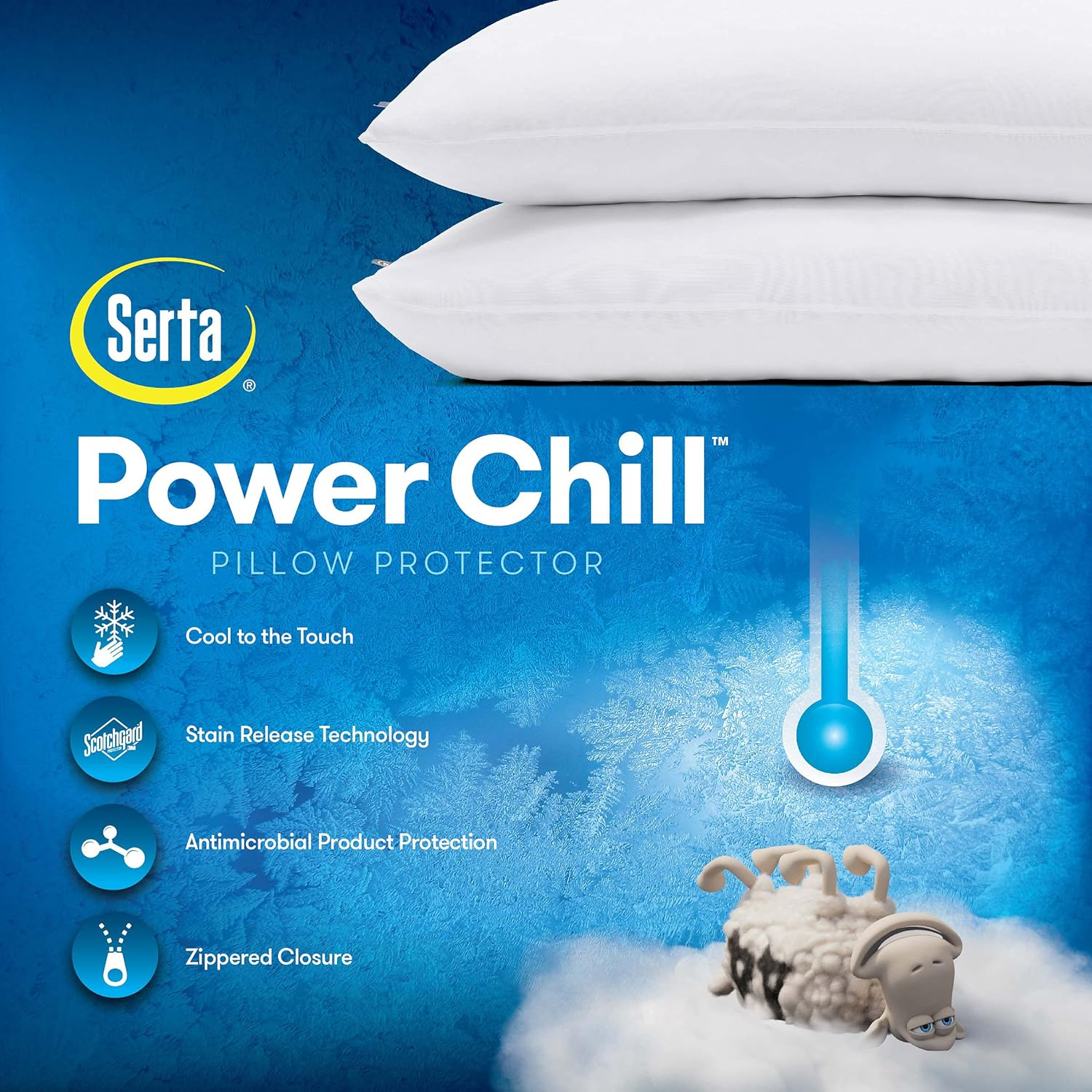 Serta Power Chill Cooling Pillow Protectors, Stain Resistant and Zippered Pillow Protector, Protects Pillow from Dust and Dirt, King, White, 2 Count ( Pack of 1) image number 6