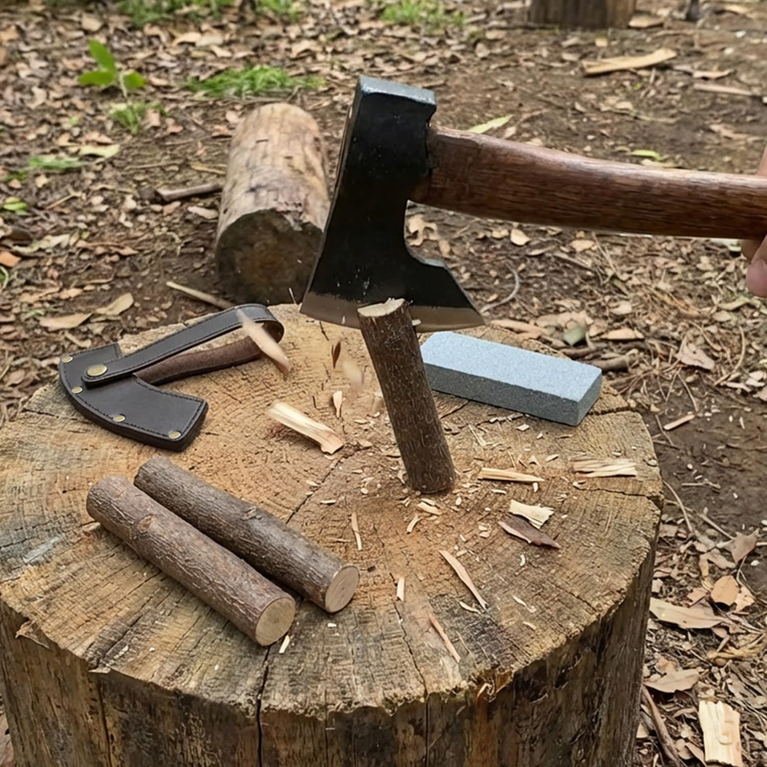 Wood Axe Small Outdoor Camp Hatchet for Splitting and Kindling, Hand-Forged with Sheath High Carbon Steel Garden Camping Tools Survival Chopping Forged Viking Axe with Beech Handle image number 2