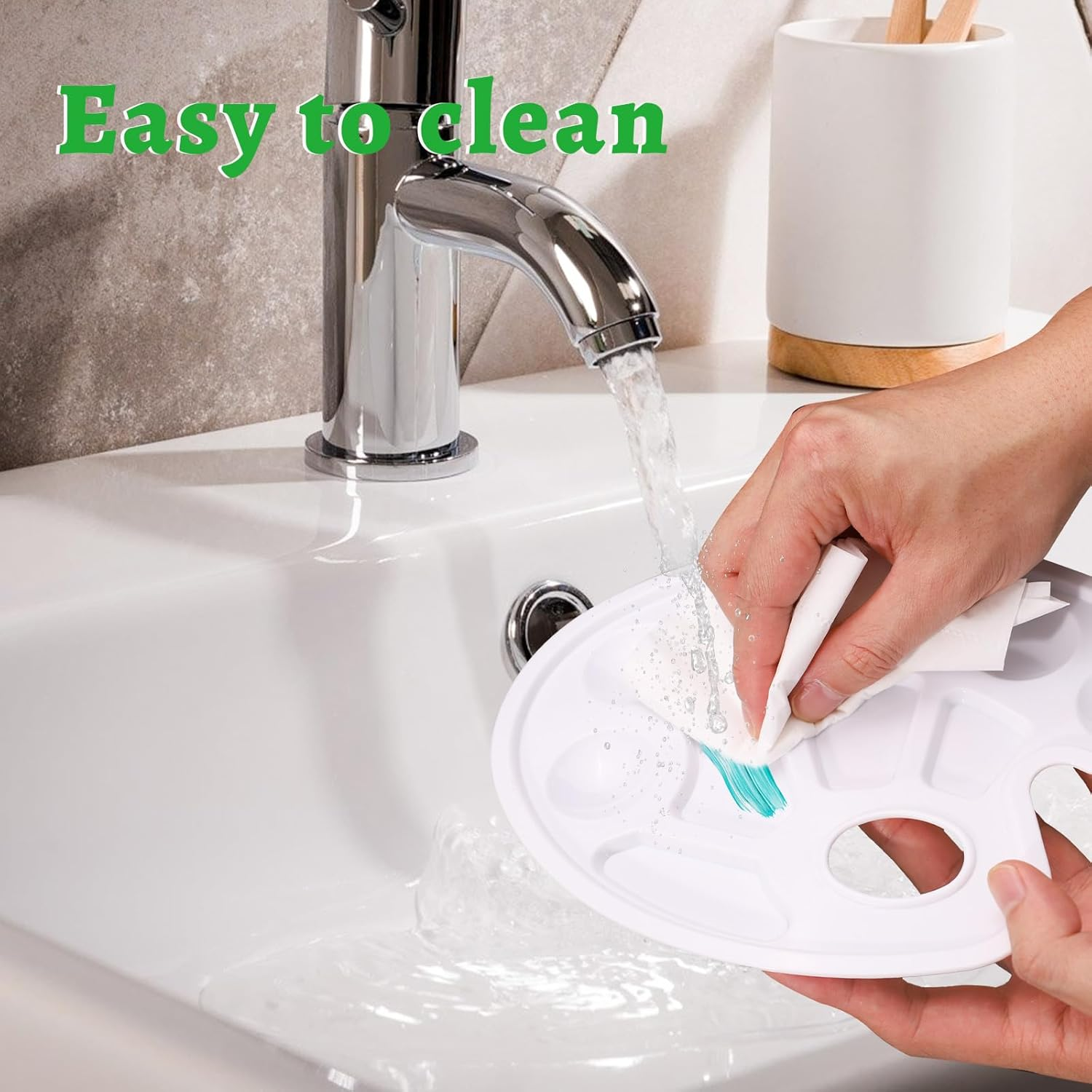 ASTIMESA 8 Pcs Paint Palette with Thumb Hole & 10 Wells, Oil Watercolor Painting Palette Tray, White Paint Trays for Painting, Paint Mixing Palette Holder for Artist Art Supplies (Oval) image number 1