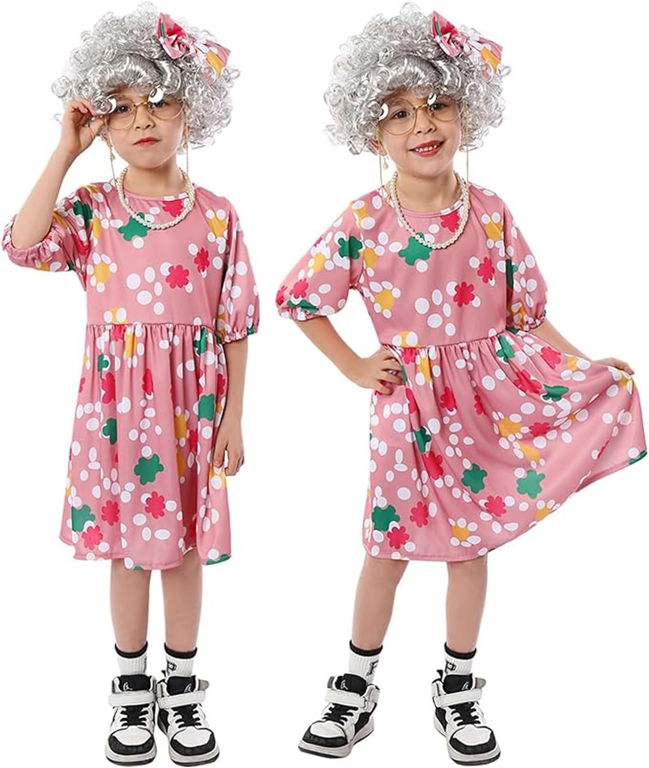 Girls Book Week Costumes,Old Lady Costume for Kids Girls,Halloween Old Lady Costume Book Week Halloween Costumes Dress up Outfit Accessories for Kids Girls image number 4