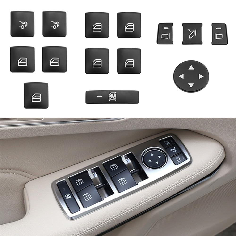 14 Pcs Window Glass Lift Button Trim Cover Interior Door Power Window Switch Button Cover Fit for Mercedes Benz a (W176) / B(W246) / C(W204) / E(W212) / GL/ML/CLA/GLA/GLE/GLK Class (Black) - Black image number 3