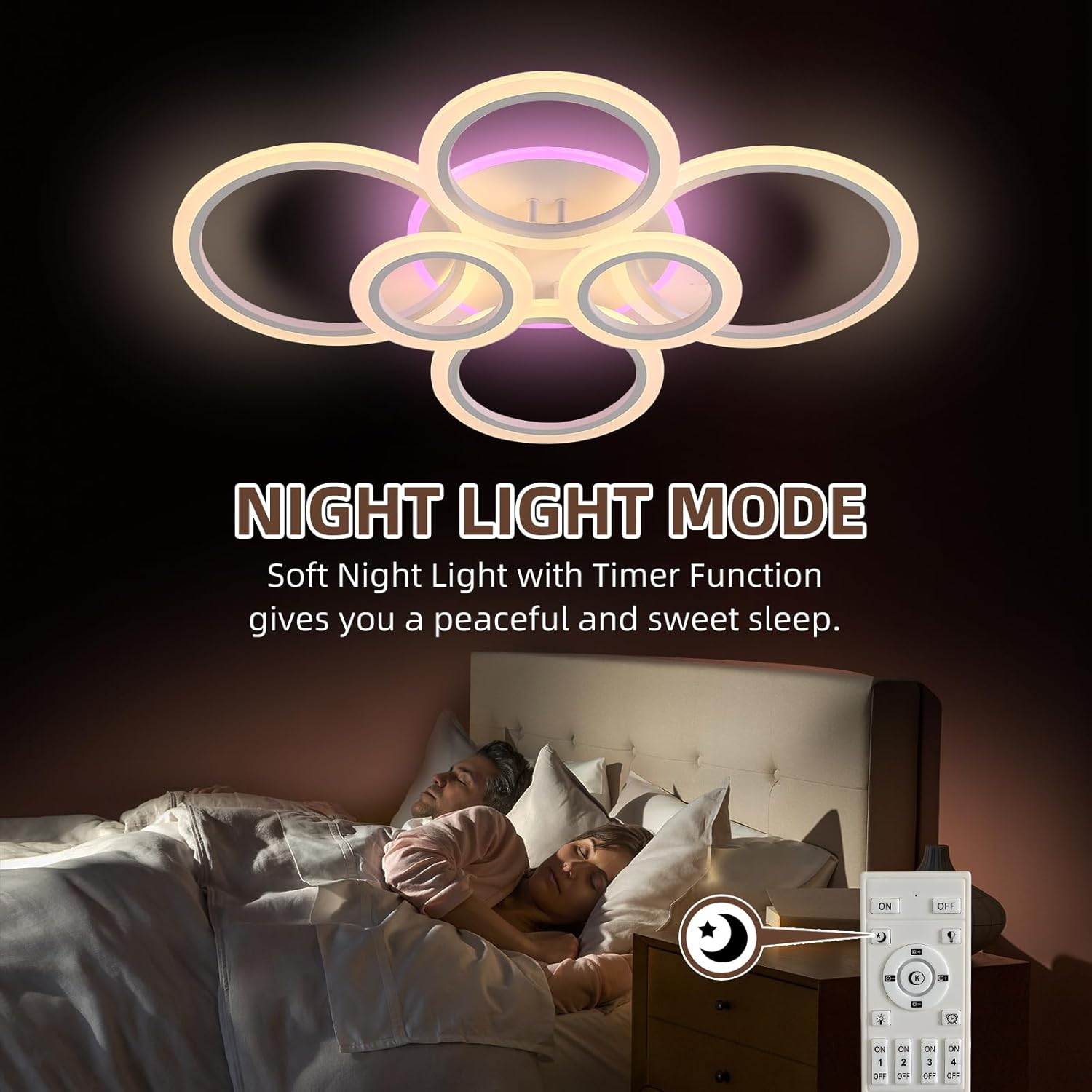 ZAITINZ Modern LED Ceiling Light,70W Flush Mount Ceiling Light,Dimmable Ceiling Lights for Bedroom,6 Rings Lighting Fixture LED Ceiling Lamp for Kitchen,Living Room,Laundry Room,3000-6000K,White image number 5