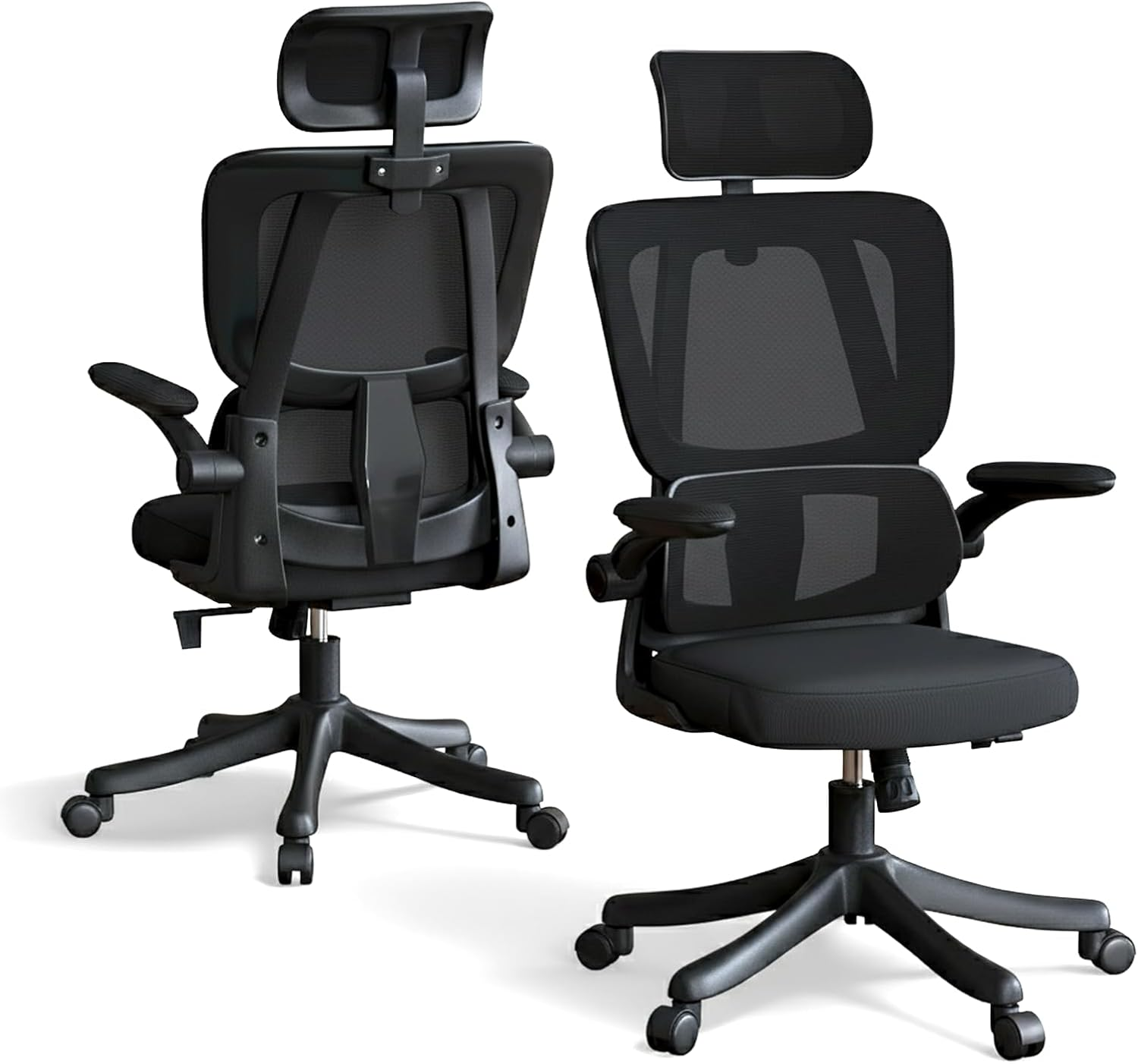 Ergonomic Home Office Chair with Lumbar Support and Adjustable Headrest High Back Mesh Desk Chair Flip-Up Armrest Ergonomic Computer Chair Black