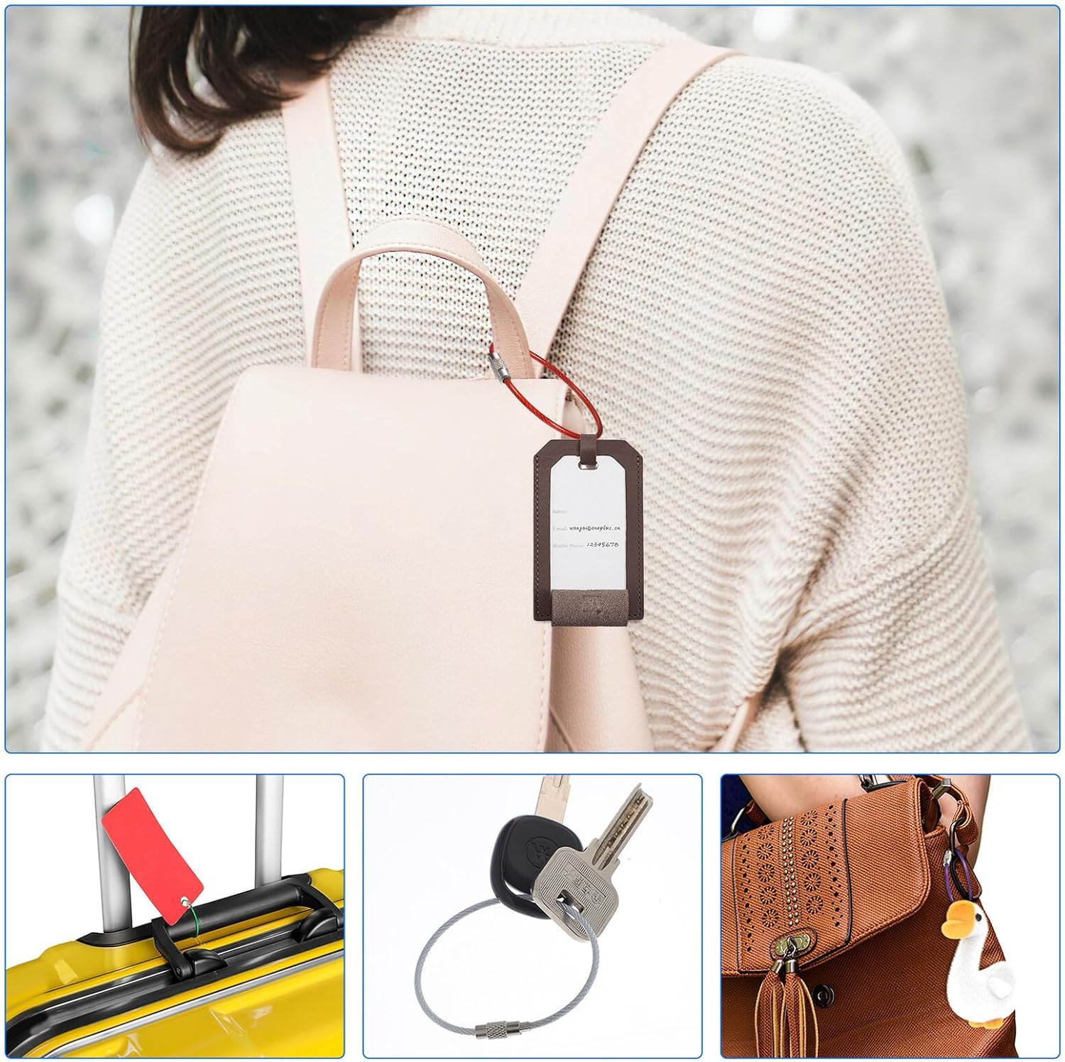 Uonlytech 16 Pcs Stainless Steel Wire Cable Key Rings Large Colored Bag Tags Multi-Functional Luggage Keychain with Buckle Easy to Use for Travel and Organization image number 3
