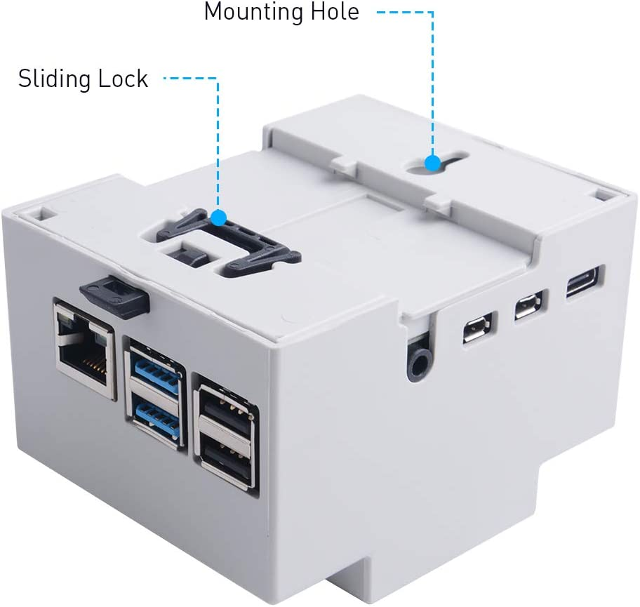 Geeekpi for Raspberry Pi 4 Din Rail Box Enclosure, Modular Box for Electrical Panels, for Raspberry Pi 4 Case with Fan, for Raspberry Pi Heatsink for Raspberry Pi 4 Model B