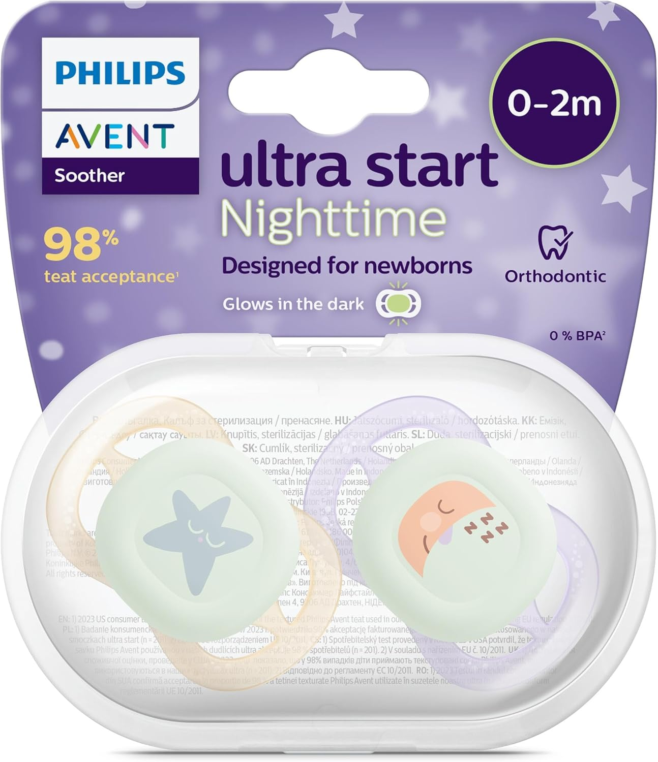 Philips Avent Ultra Start Nighttime Soother Glow, 0-2 Months, 2-Pack image number 5