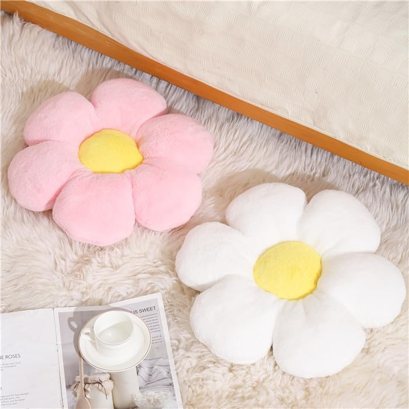 17.7 Inch White Flower Pillow &ndash; Daisy Shaped Cute Decorative Throw Pillow, Soft Floral Seating Cushion Floor Pillows for Sofa, Bed, Chair & Room Decor