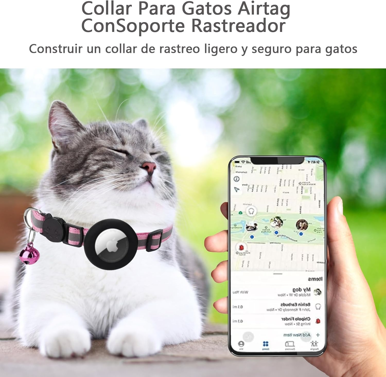 Airtag Cat Collar Breakaway, Reflective Kitten Collar with Apple Air Tag Holder and Bell for Girl Boy Cats