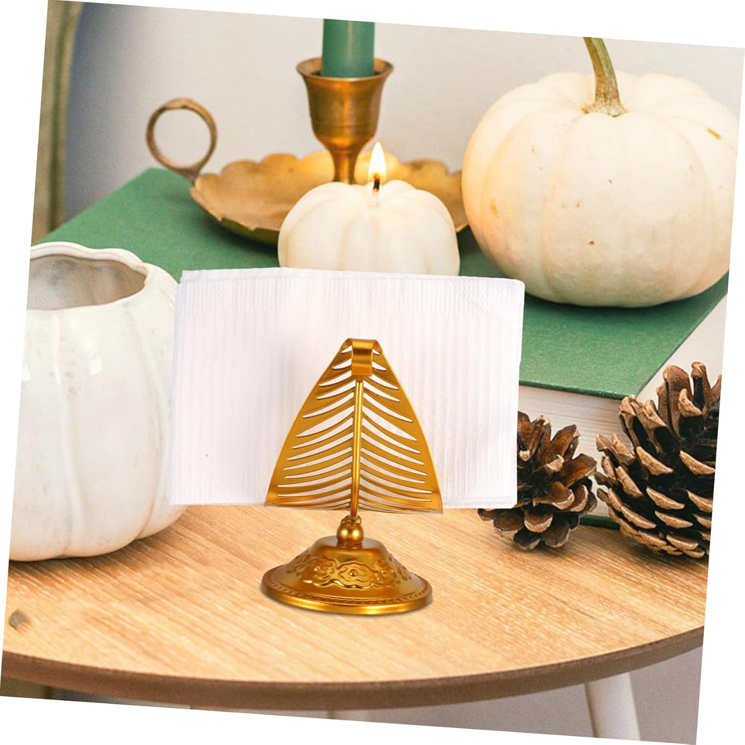 Modern Metal Napkin Holder Stand Leaf Tabletop Tissue Storage for Kitchen Napkin and Tissue Holder image number 6