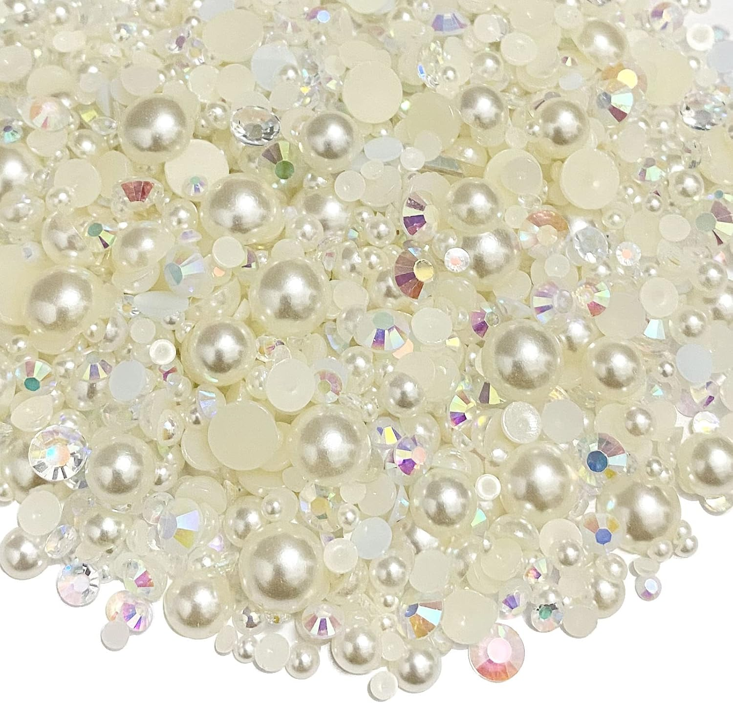 50G Mix Flatback Resin Rhinestones Half round Pearls Mixed Size 3Mm-10Mm AB Color Half Pearls Resin Rhinestones for DIY Craft Nail Art Shoes Clothes Tumblers Scrapbooking (Gold Series)