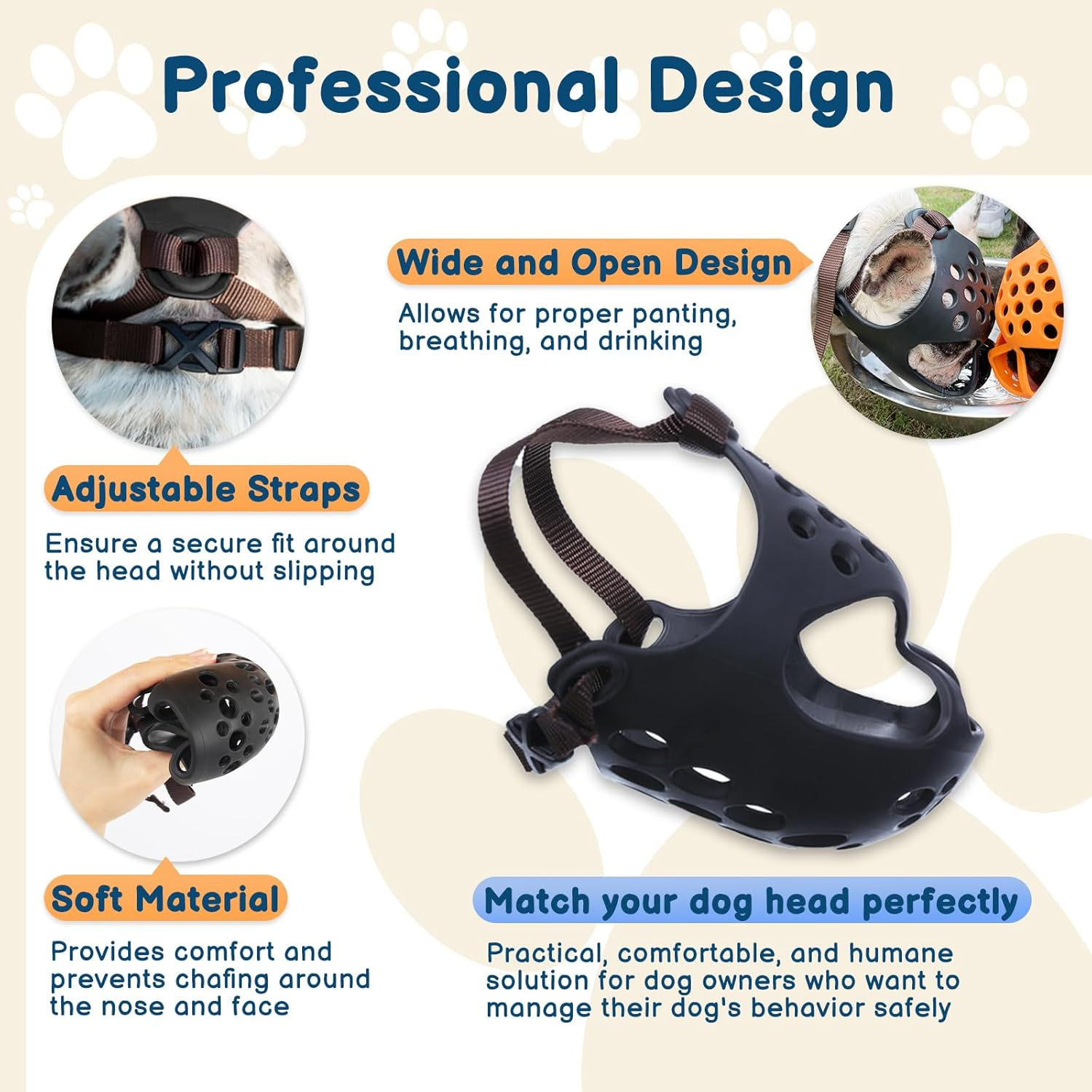 BARKLESS Dog Muzzle for Short Snout, Soft Frenchie Muzzle for Biting, Chewing, Licking for French Bulldogs Boston Terriers, Ideal for Flat-Faced Aggressive Dogs Grooming Walking, Allows Drinking image number 4