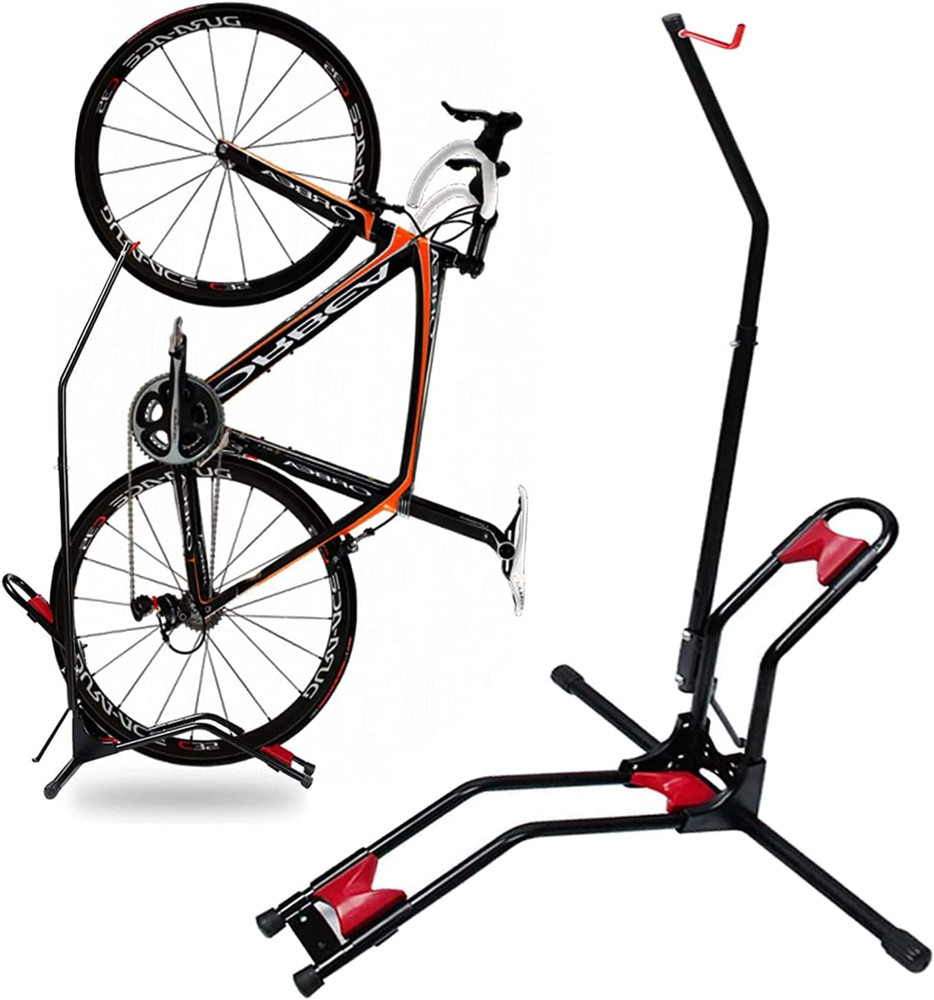 Bike Stand Vertical Bicycle Rack, Space-Saving Freestanding and No-Damage Wall for Apartment Garage, Super Stable Parking Floor Upright Bike Stand Rack, Adjustable Indoor Bike Storage for 20''-27''Mountain/Kid/Road Bikes