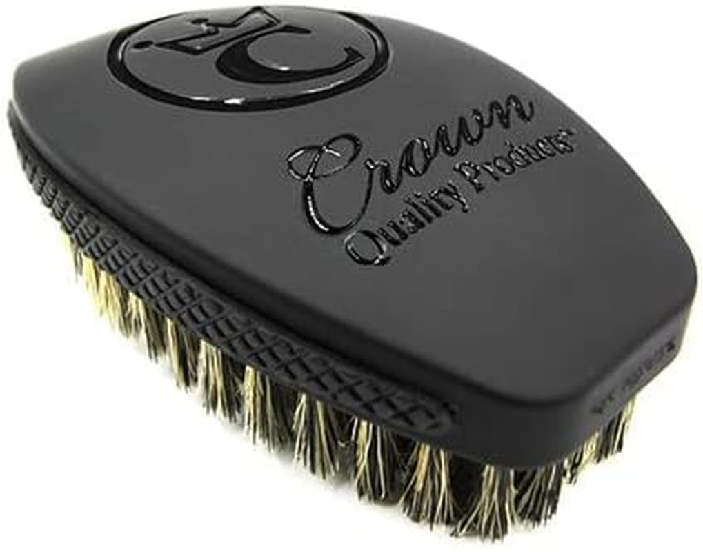 Crown Quality Products 360 Sport Wave Caesar 2.0 Boar Bristle Hairbrush, Medium, Triple Black - Non-Slip Grip, Waterproof Design - the Ultimate 360 Wave Brush