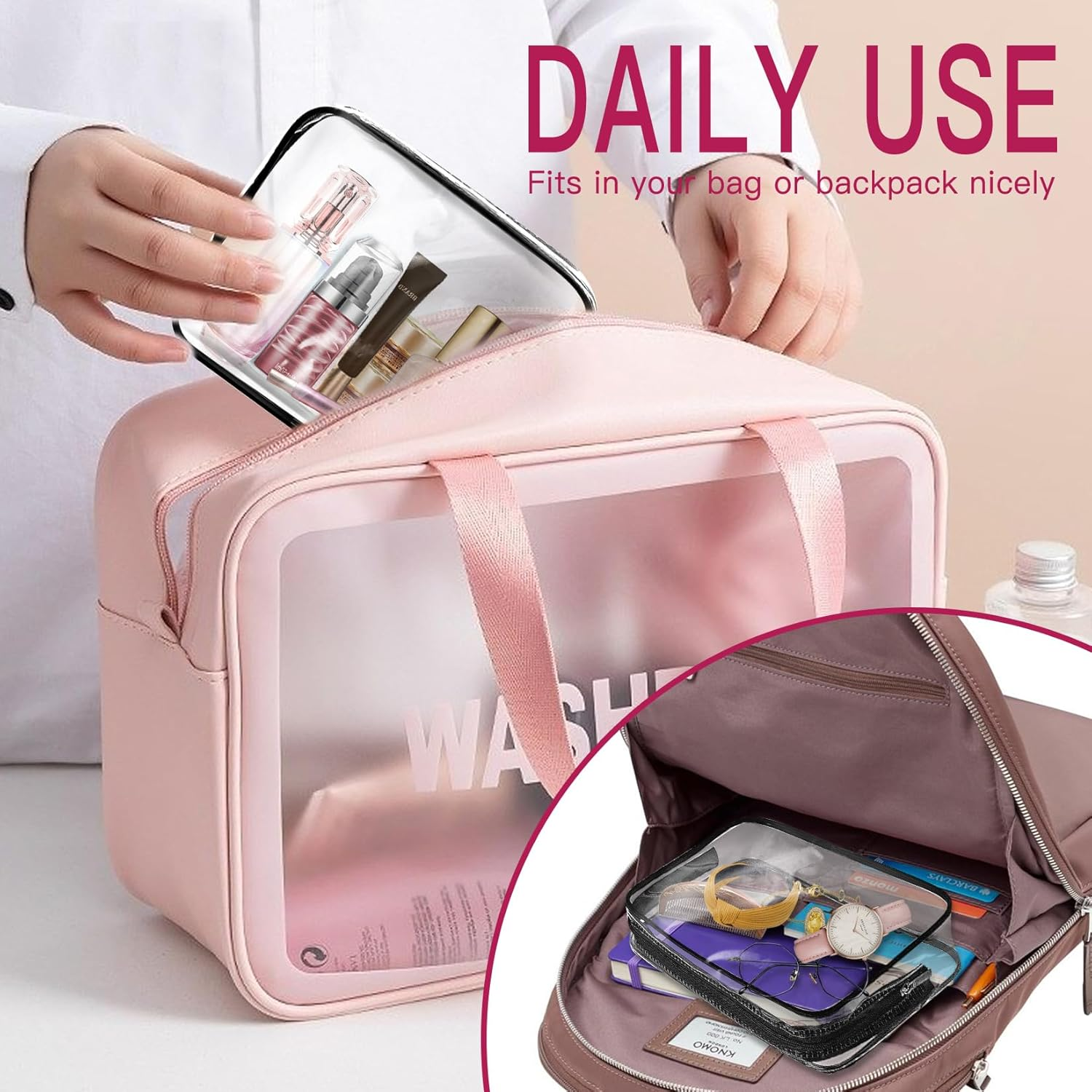 ZHOOGE 6 Pack Clear Travel Toiletry Bag Clear Makeup Bag Cosmetic Toiletry Bag - TSA Approved Clear Makeup Organizer for Travel, Quart Size Bag Carry on Airport Airline Compliant Bag, Multicolor, - Multicolor image number 4