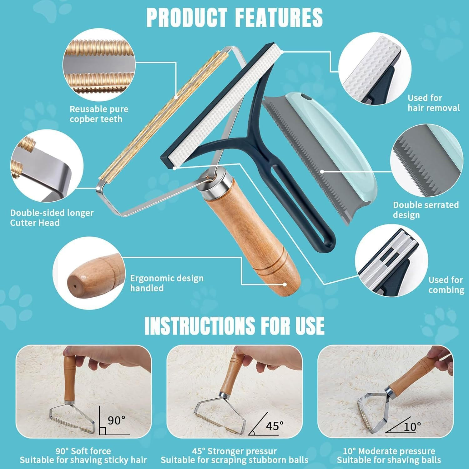 4In1 Pet Hair Remover Set,Pet Hair Removal Tool, Reusable Lint Remover Shaver Non-Damaging Fabric Carpet Scraper Pet Grooming Gloves for Carpets, Car Mat, Rugs,Couch,Pet Towers image number 3