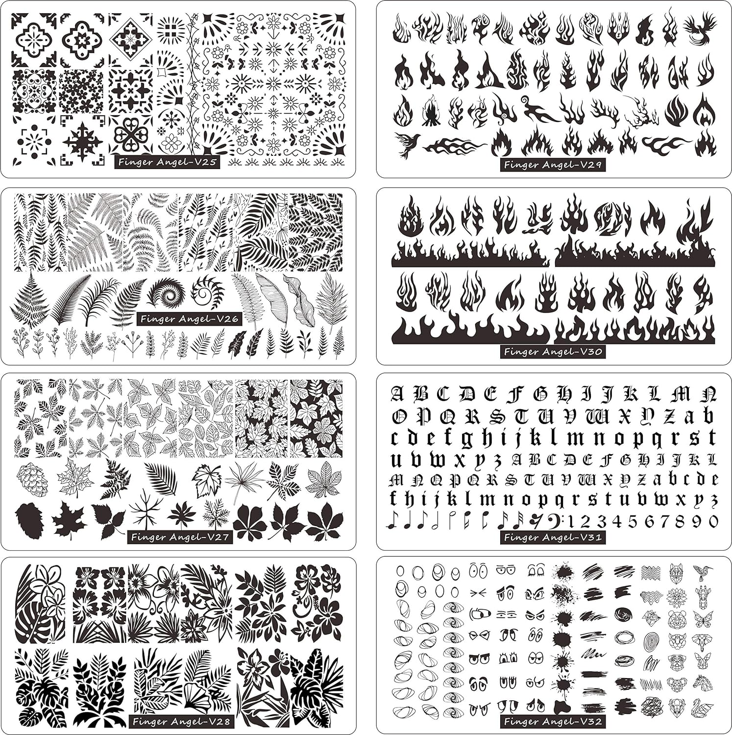 Fingerangel 21Pcs Nail Stamp Plate Set 16Pcs Mix Design Stamping Nail Art Plate + 2Nail Stamper + 2Scraper+1Pcs Case Nails Art Stamping Plate Scraper Stamper Set Leaves Flowers Nail Plate V17-32 image number 5