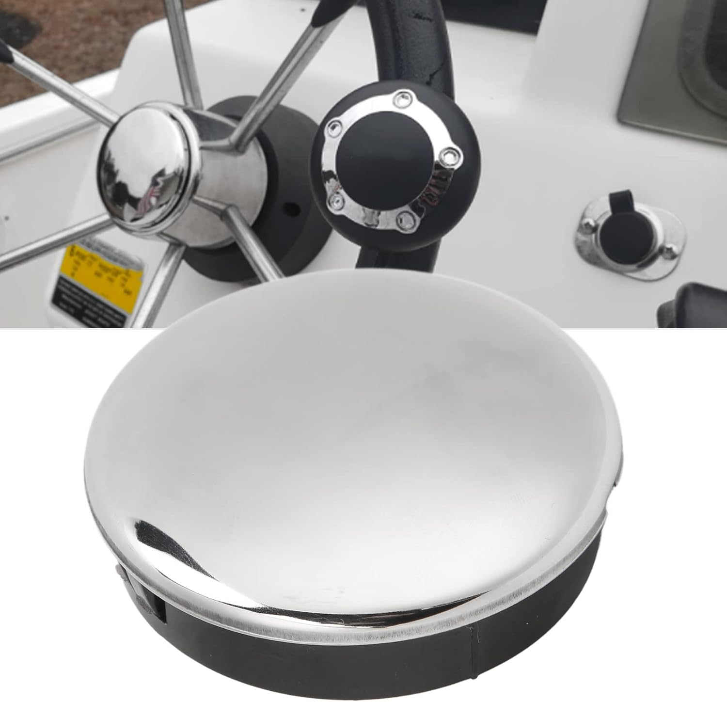 Ejoyous 2.5 Inch (6.35Cm) Boat Steering Wheel Center Cap, 316 Stainless Steel, ABS Material Snap-In Quick Installation, for Yacht Steering Wheels Enhances Grip Safety Durable image number 3