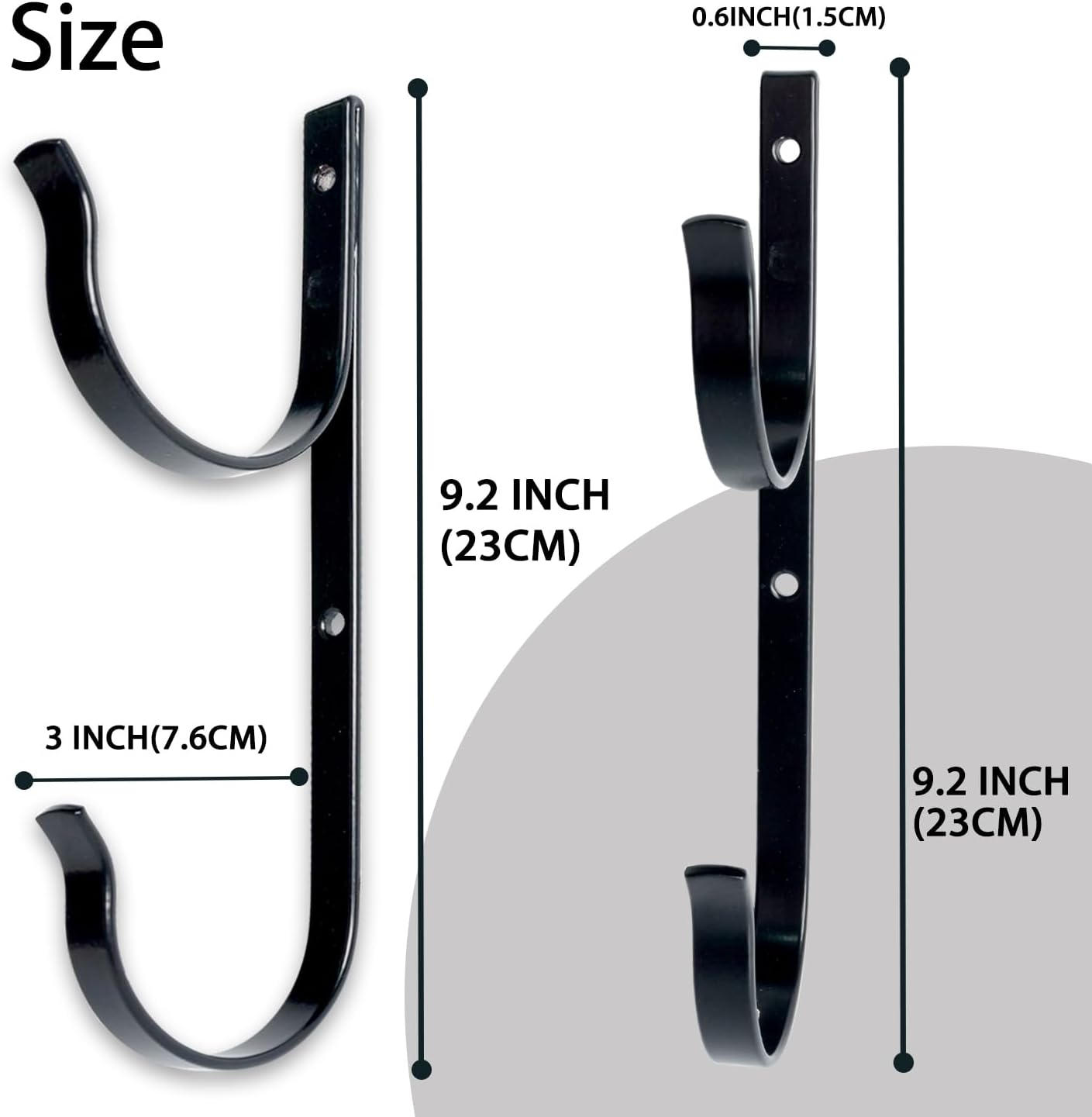 2 Pcs Set Pool Pole Hangers Heavy Duty Black Aluminium Holder with Screws Perfect Hooks for Swimming Pool Telescopic Poles Skimmers Nets Brushes Vacuum Hose Garden Equipment Outdoor Supplies