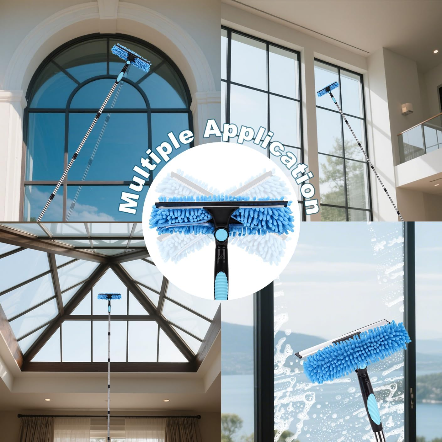 4.3M Extendable Window Cleaner, 2-In-1 Window Cleaner, Telescopic High Window Cleaning Tool, Car Glass, with 2 Microfibre Cloths and Squeegee Blade image number 6