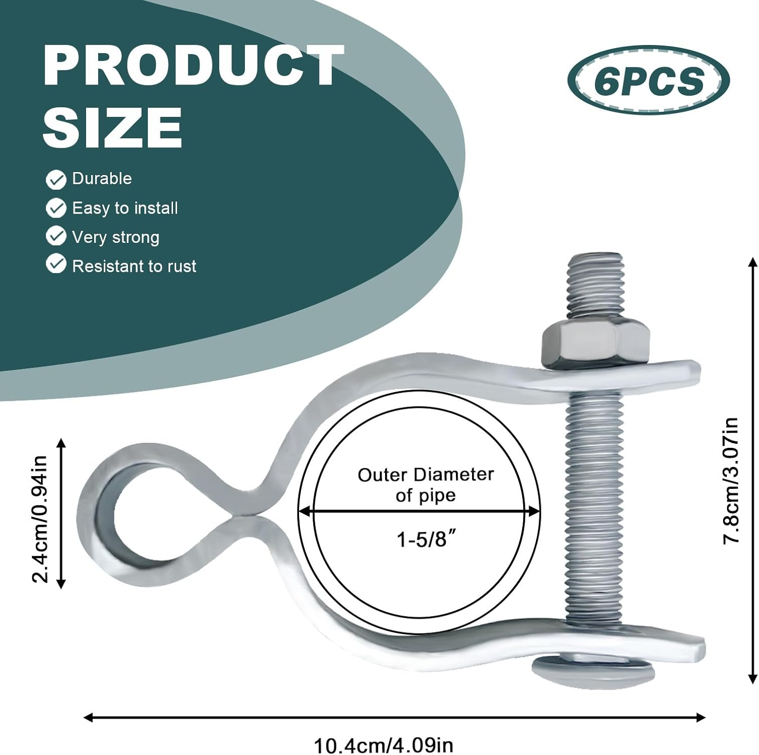 6Set Chain Link Fence Frame Gate Post Hinge, 1-5/8&rsquo;&rsquo;Chain Link Gate, Chains Links Fence Parts, Galvanized Gate Hardware, Chains Links Fences Tools (1-5/8 Inch) image number 5