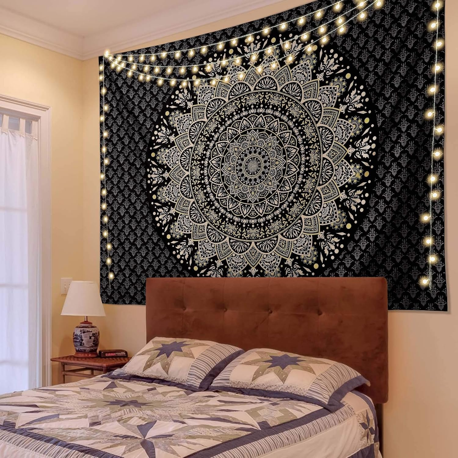 Edeesky Black Golden Mandala Tapestry Wall Hanging Psychedelic Medallion Wall Tapestry Aesthetic Indian Hippie Wall Decor Bohemian Wall Art Boho Home Decoration Blanket for Bedroom,Living Room,Dorm image number 4