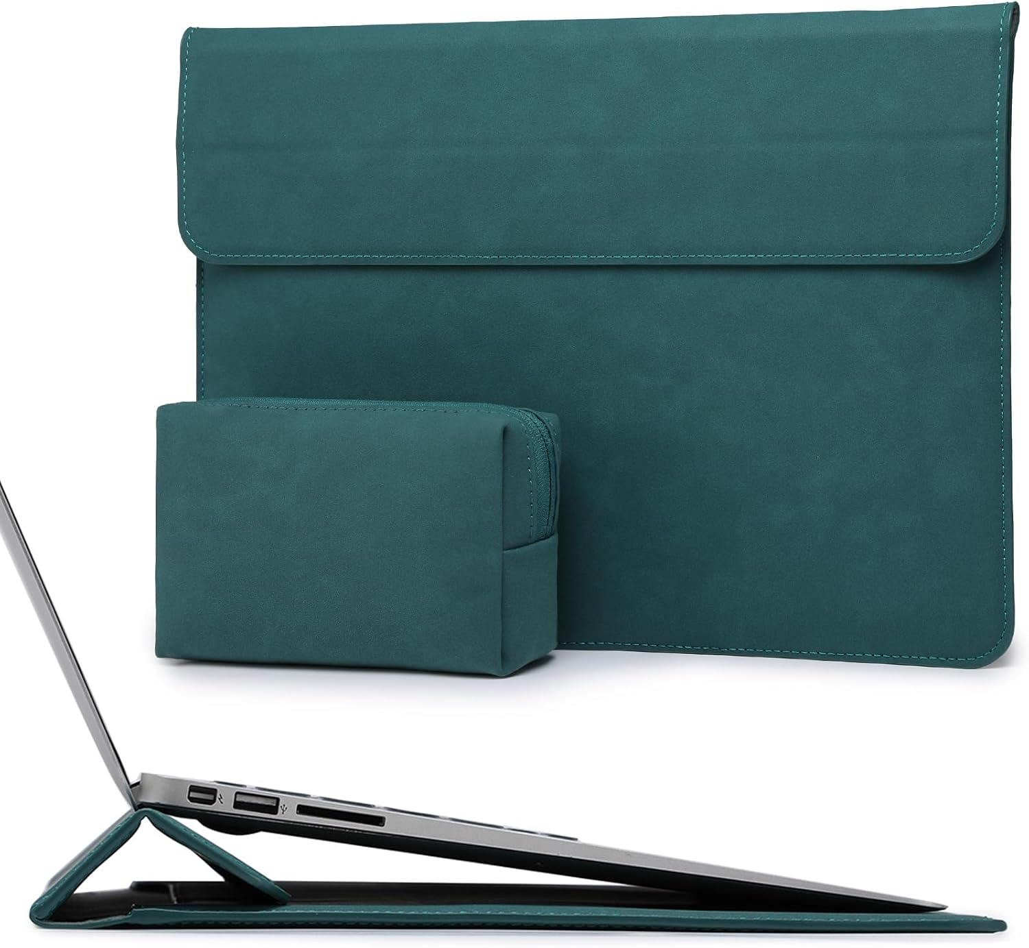 HYZUO 13.3-14 Inch Laptop Sleeve Case with Stand Feature for Macbook Pro 14 M5/M4/M3/M2/M1 2026-2021, Macbook Pro/Air 13.3, 13.5" 13.8" Surface Laptop, HP Spectre X360 13/14, Dark Green image number 6