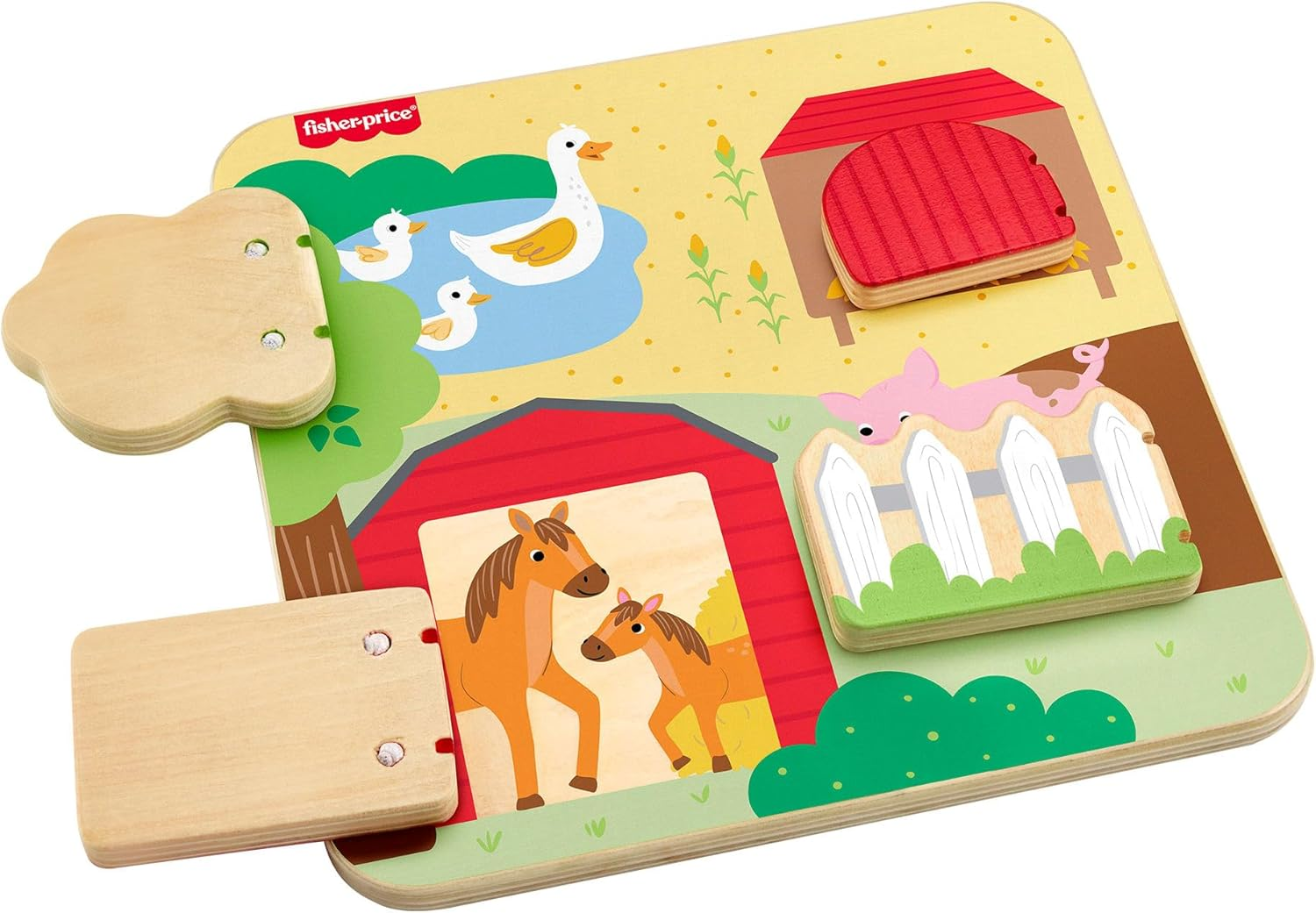 Fisher-Price Baby & Toddler Toy Wooden Farm Animal Board Busy Activity for Developmental Play for Infants Ages 1+ Years image number 4