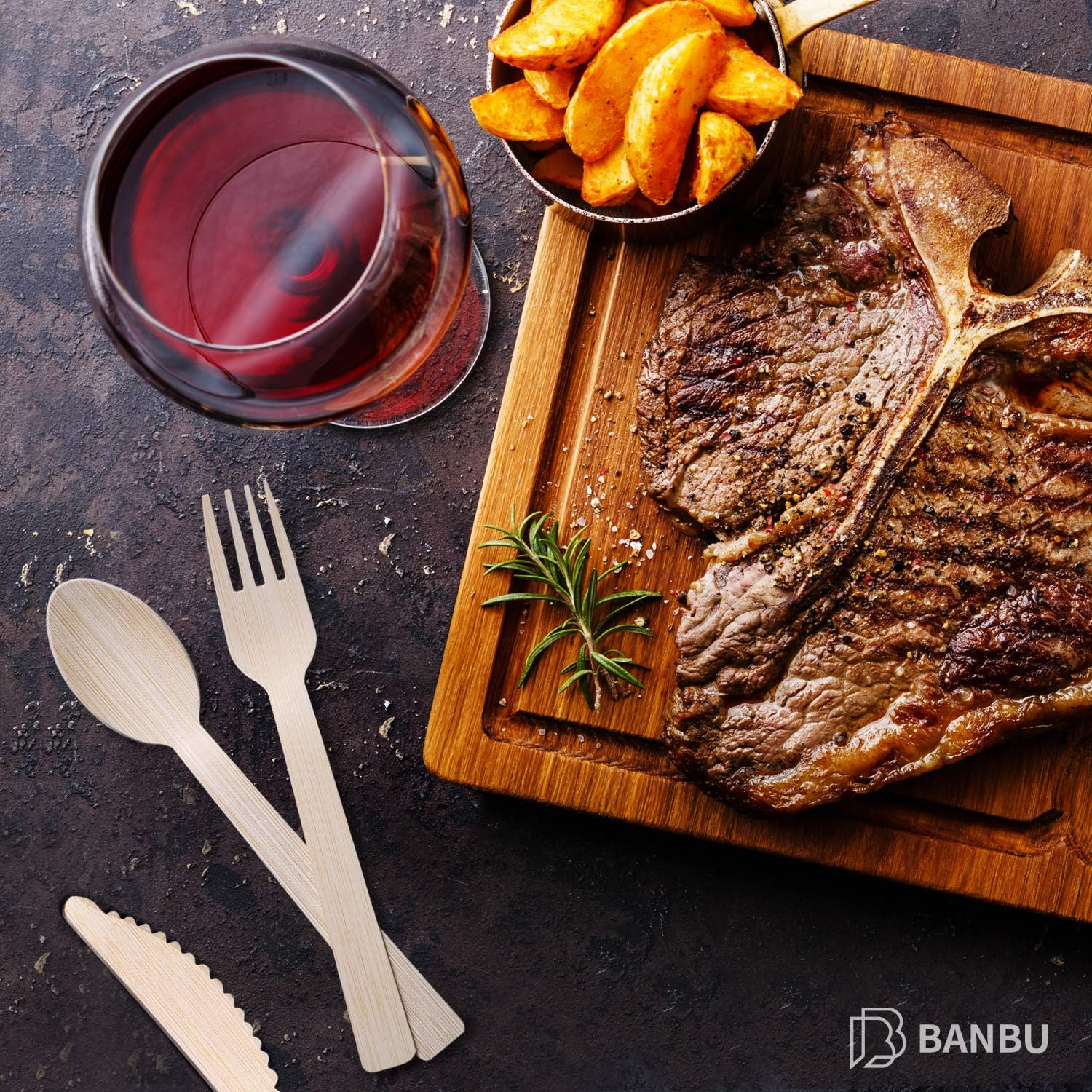 Bamboo Disposable Utensils (200PK: 80 Forks 80 Spoons 40 Knives) Compostable Eco Friendly Natural Biodegradable Bamboo Utensil/Cutlery Set Disposable Forks Knives and Spoons Set image number 4