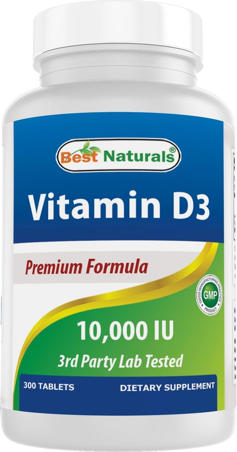 Best Naturals Vitamin D3 10000 IU &ndash; 300 Tablets &ndash; Made in USA, Non-Gmo, Gluten Free, No Artificial Color, Flavor or Preservatives &ndash; Dietary Supplement image number 1