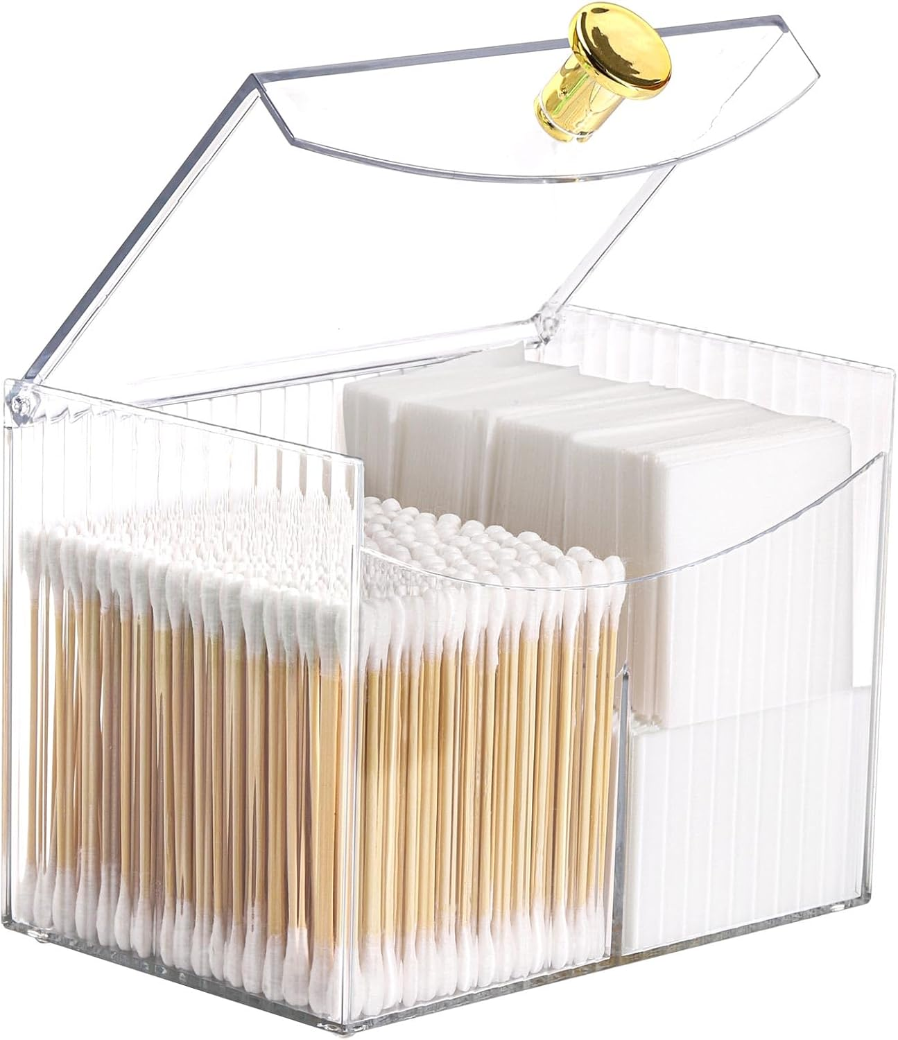 Tbestmax Qtip Holder Dispenser 3-Section Clear Bathroom Container Organizer 3 Grids Cotton Swab/Pad/Ball Holder Container Cosmetics Storage for Vanity