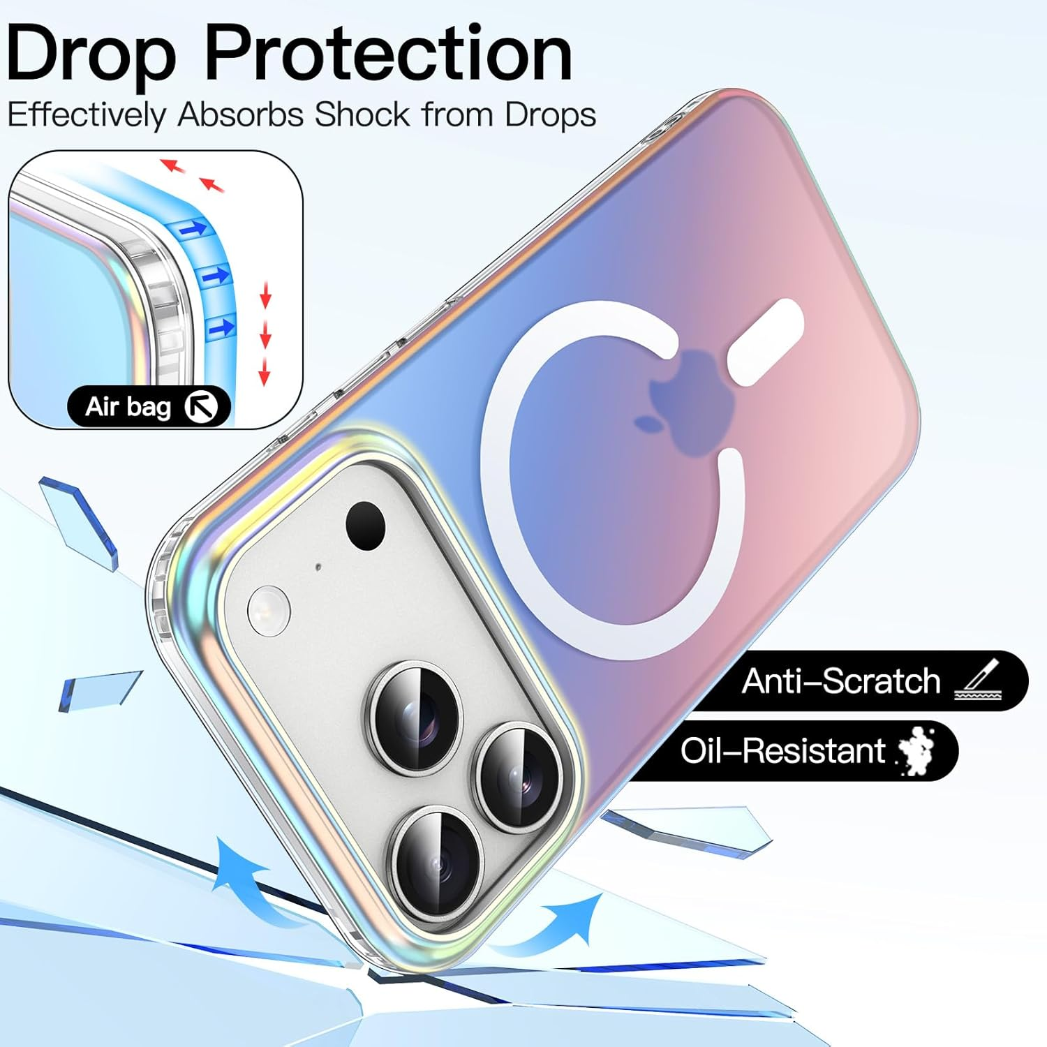 Jetech Iridescent Case for Iphone 17 Pro 6.3-Inch Compatible with Magsafe, Cute Unique and Aesthetic Design, Colorful Fluorescent Translucent Back Shockproof Phone Cover (Iridescent) - Iridescent Black image number 5