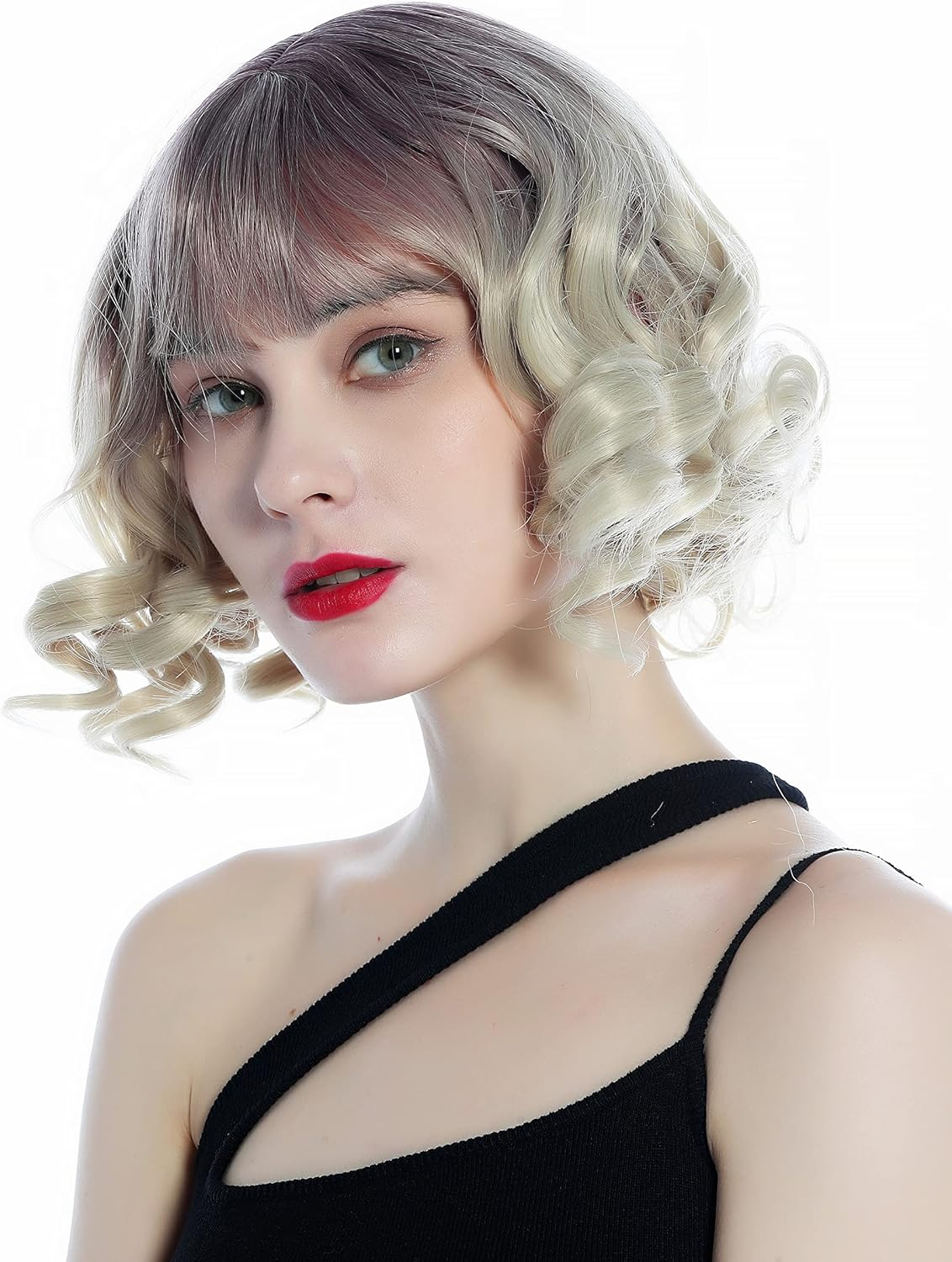 WIG ME up - SZL0832-T-003 Women'S Wig Short Pony Corkscrew Curls Ombre Dark Purple in Light Blonde image number 4