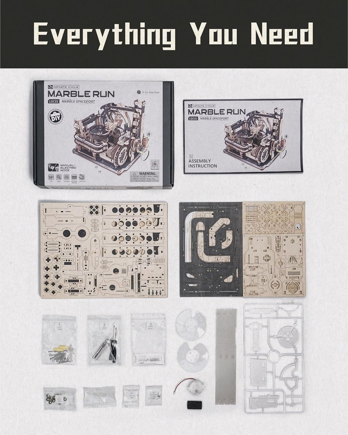 3D Puzzles for Adults, Electric 3D Puzzle Marble Run, Marble Spaceport, Wooden Model Building Kits for Teens to Build, Desk Decor for Boys Girls image number 6