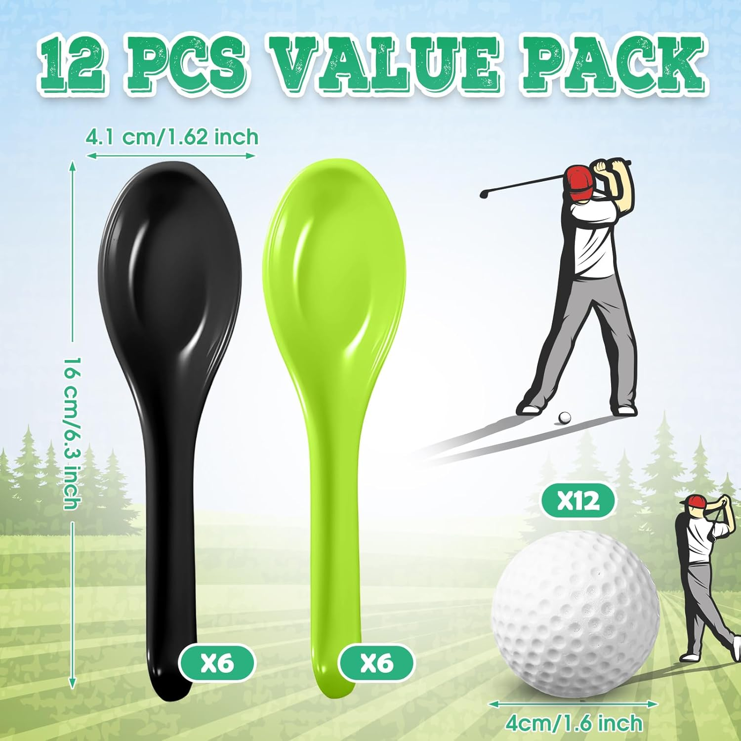 Pullcrease 12 Pack Golf Theme Party Spoon Relay Race Toy Set for Teens Adults, Mini Foam Golf Ball and Spoon Race Game for Sports School Birthday Party Indoor Outdoor Supplies Favors image number 4