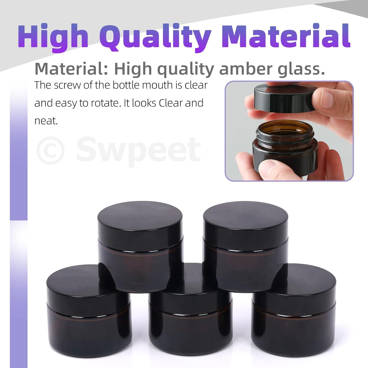 Swpeet 40 Packs 0.18Oz 0.35Oz 0.7Oz Amber Glass Jar with Lid and Plastic Spoon Assortment Kit, round Containers Cosmetic Glass Jars with Inner Liners and Lids Travel Jars Cosmetic Containers image number 5