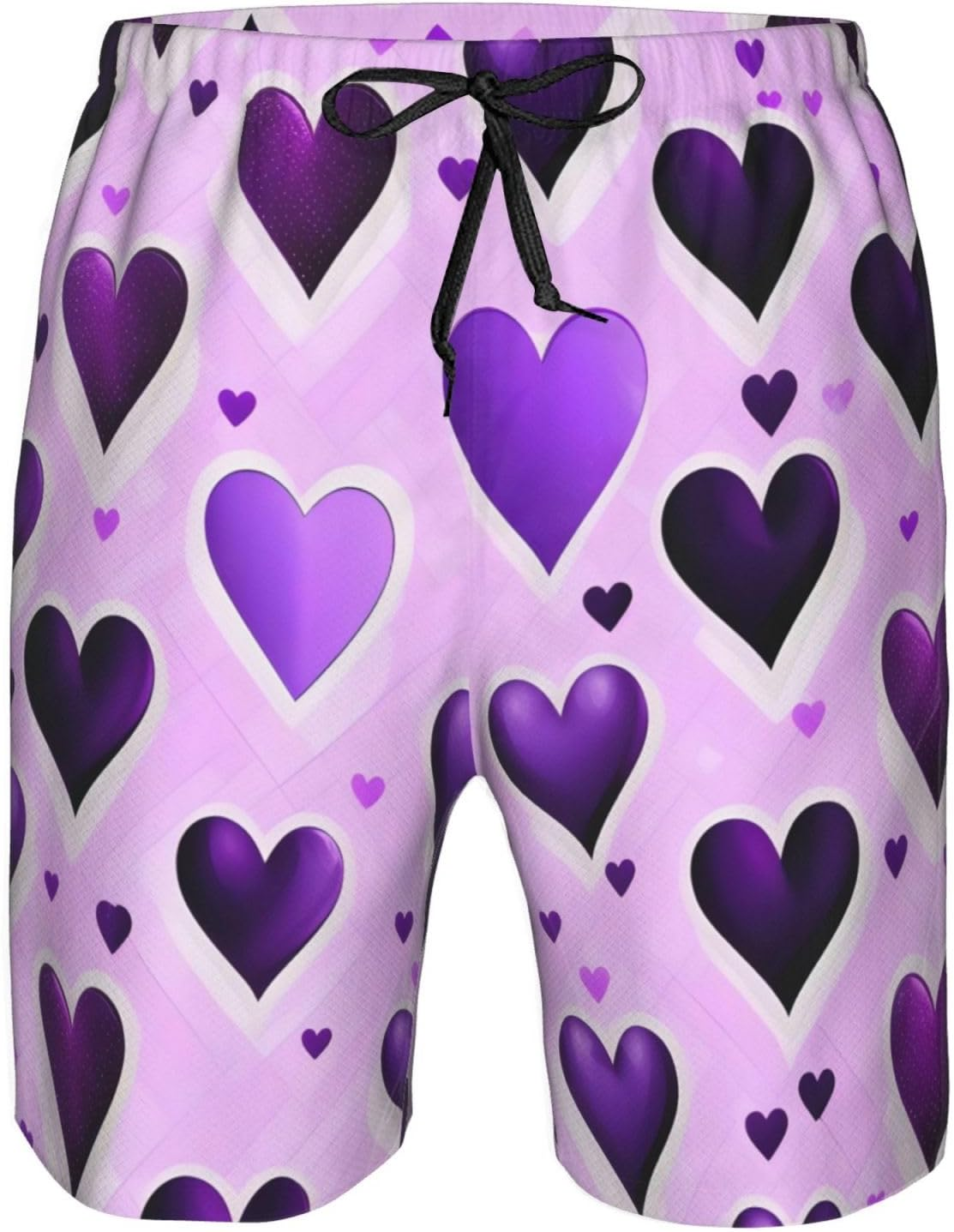 Fashional Purple Hearts Print Mens Swim Trunks Quick Dry Bathing Suits Summer Holiday Beach Board Shorts Pockets image number 6