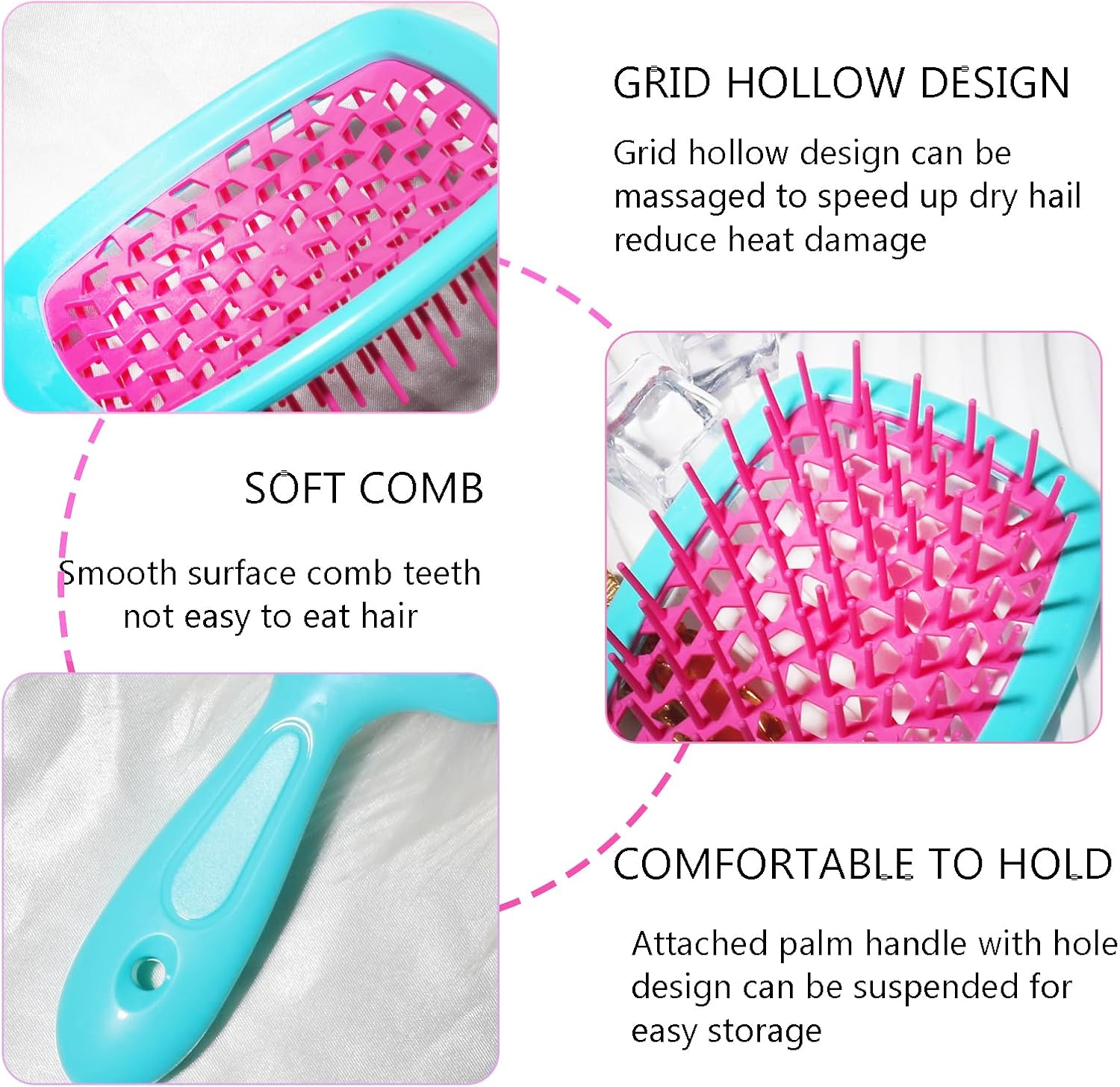 Hair Brush Green Handle with Pink, Detangling Hair Brush Styling Brush for Women Men, Vented Detangling Hair Brush Wet or Dry Hair Use Flexible with Ease for All Hair Types image number 5