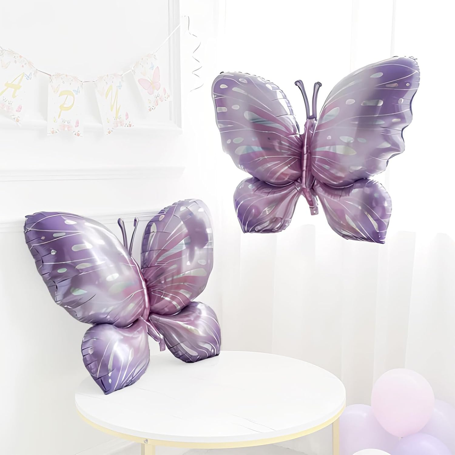 Lyvixora 2 Pcs Purple Butterfly Balloons - Elegant Butterfly Foil Balloons for Birthday Party Decorations, Vibrant Mylar Balloon Kit for Wedding & Theme Parties image number 3