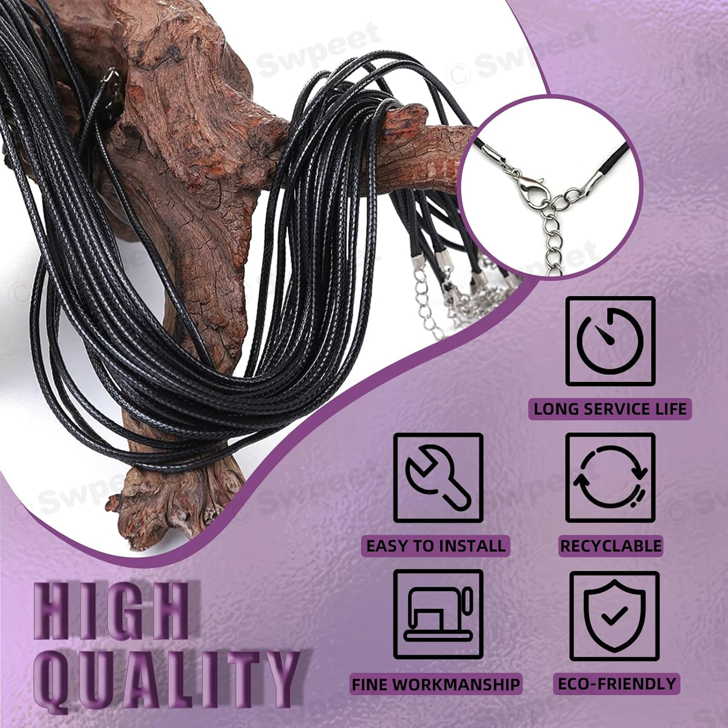 Swpeet 100Pcs 19" 1.5Mm Multicolor Waxed Necklace Cord Bulk with Clasp Necklace Rope String for Necklace Bracelet Jewelry Making Accessories, DIY Bracelet Pendant