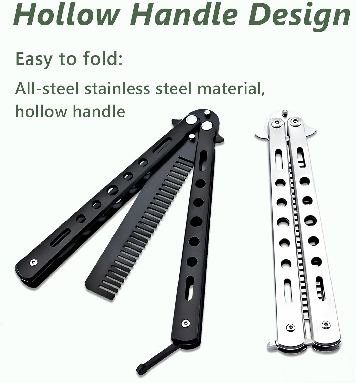 Jaasuee 2 Pieces Stainless Steel Folding Practice Combs Available in Black and Silver, Foldable Hair Styling Tools for Sports and Outdoor Use, Silver+Black image number 4